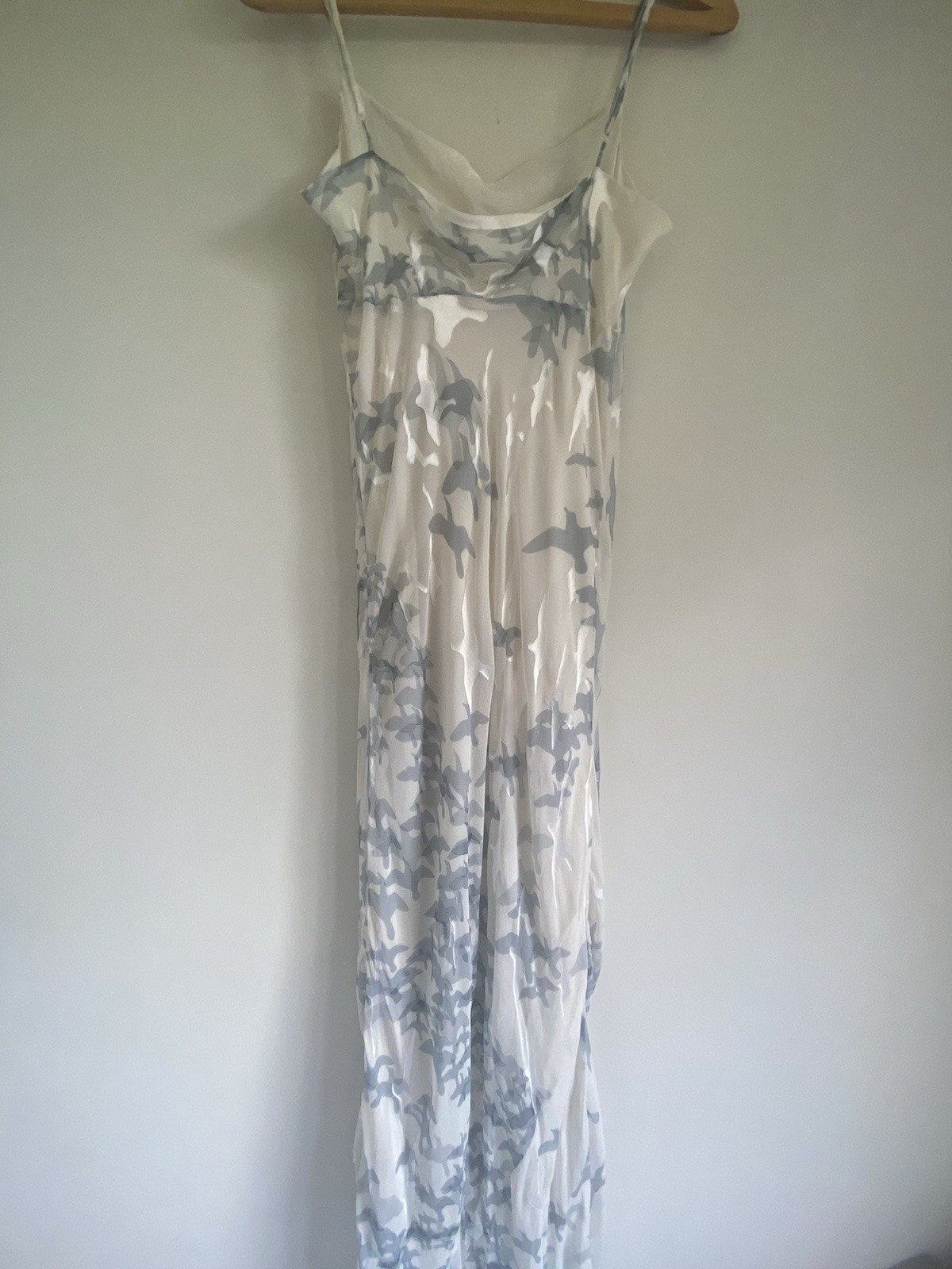4LoveAndLiberty Small Off White Silk Devore Bird Dove Print Cascading Maxi Dress