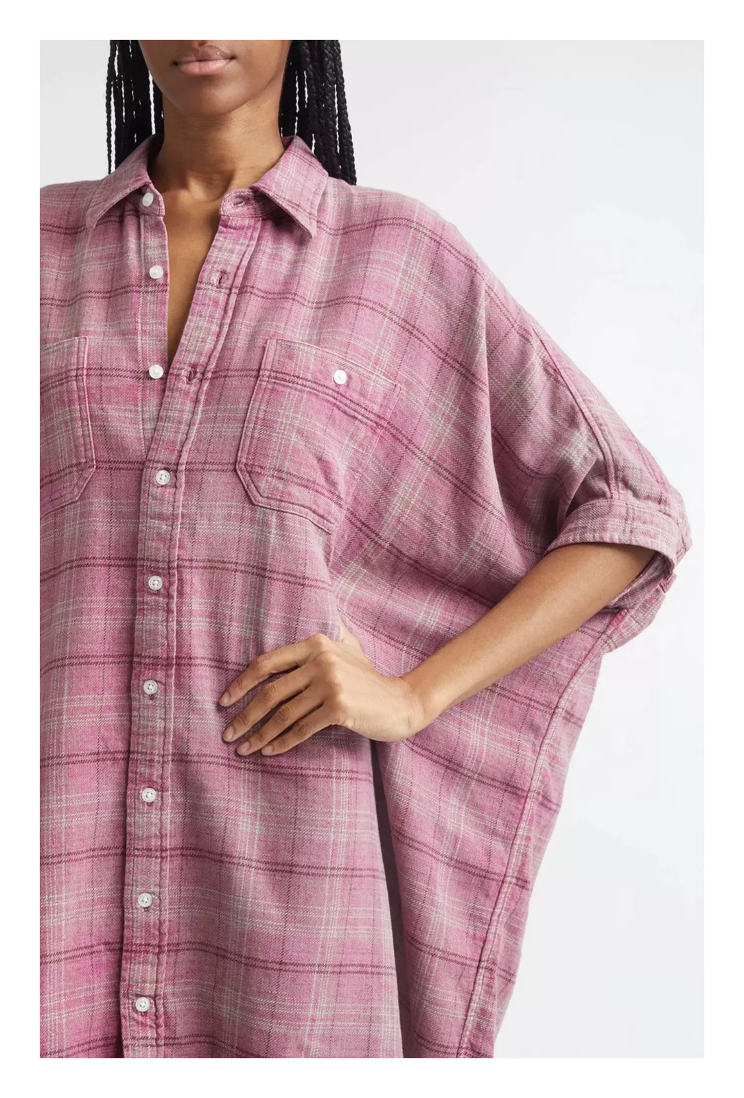 R13 Plaid Oversize Boxy Cotton Flannel Shirtdress One Size