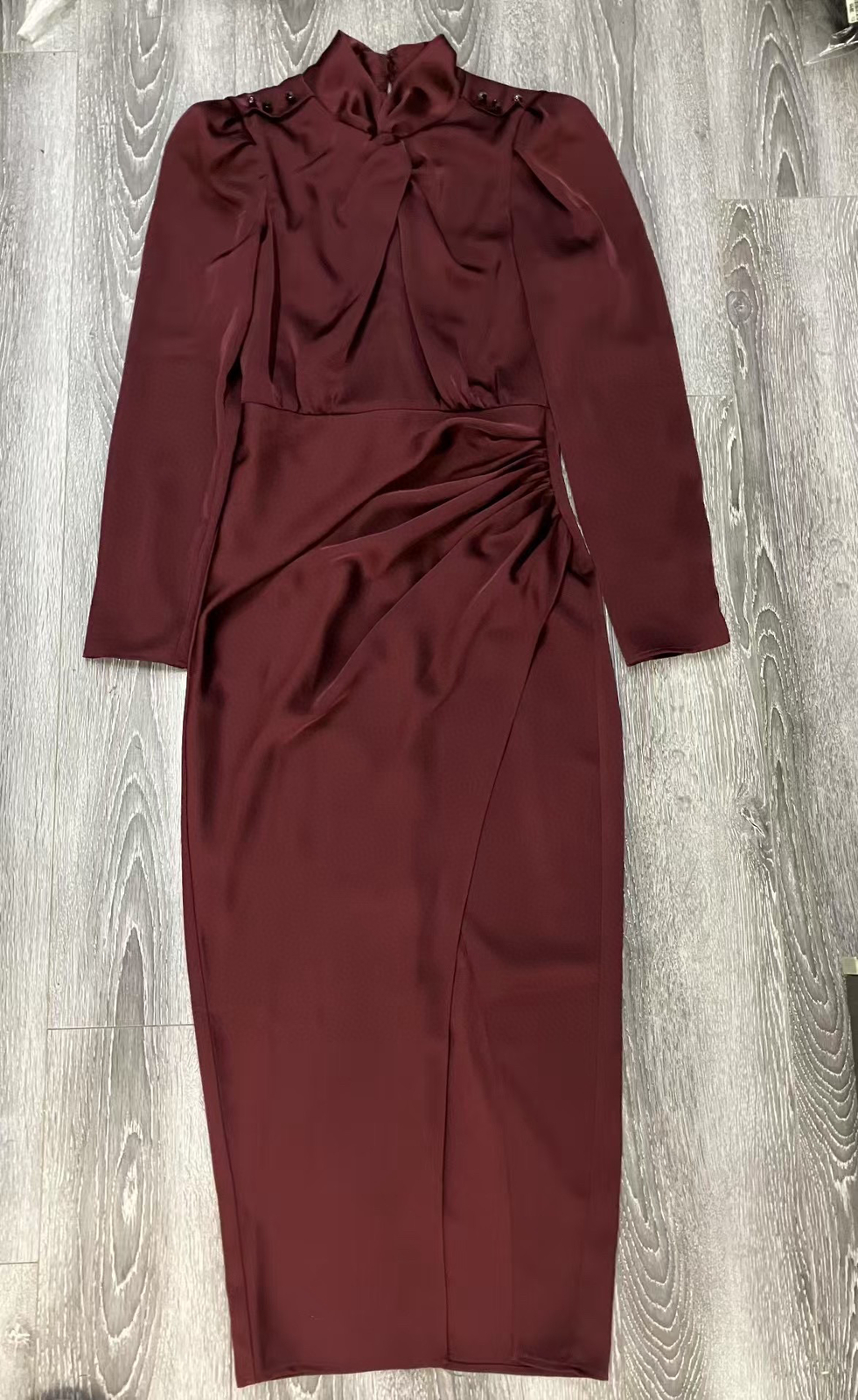 Womens Self-Portrait Stand Collar Long Sleeve A-line Midi Dress Red