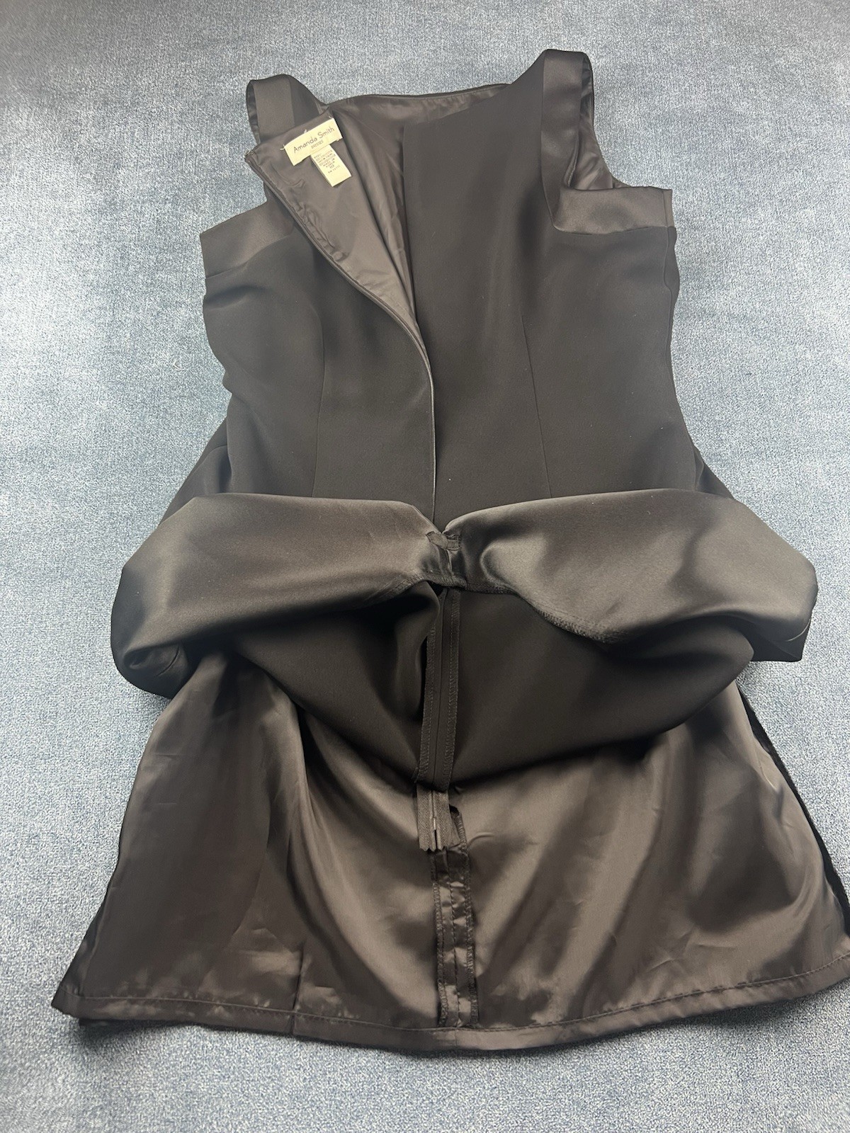 Amanda Smith Y2K Black Sheath Shift Dress Black Satin Trim Women’s Size 10