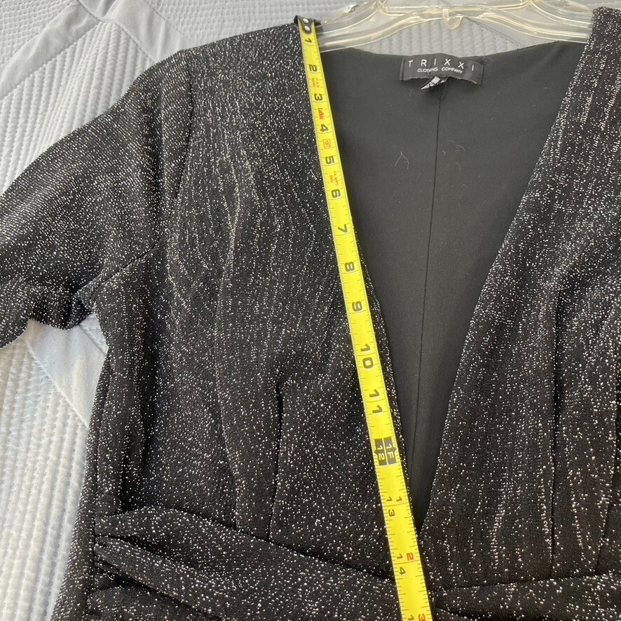 TRIXXI Black Silver Shimmer Chevron Long Sleeve Dress Glam Size M