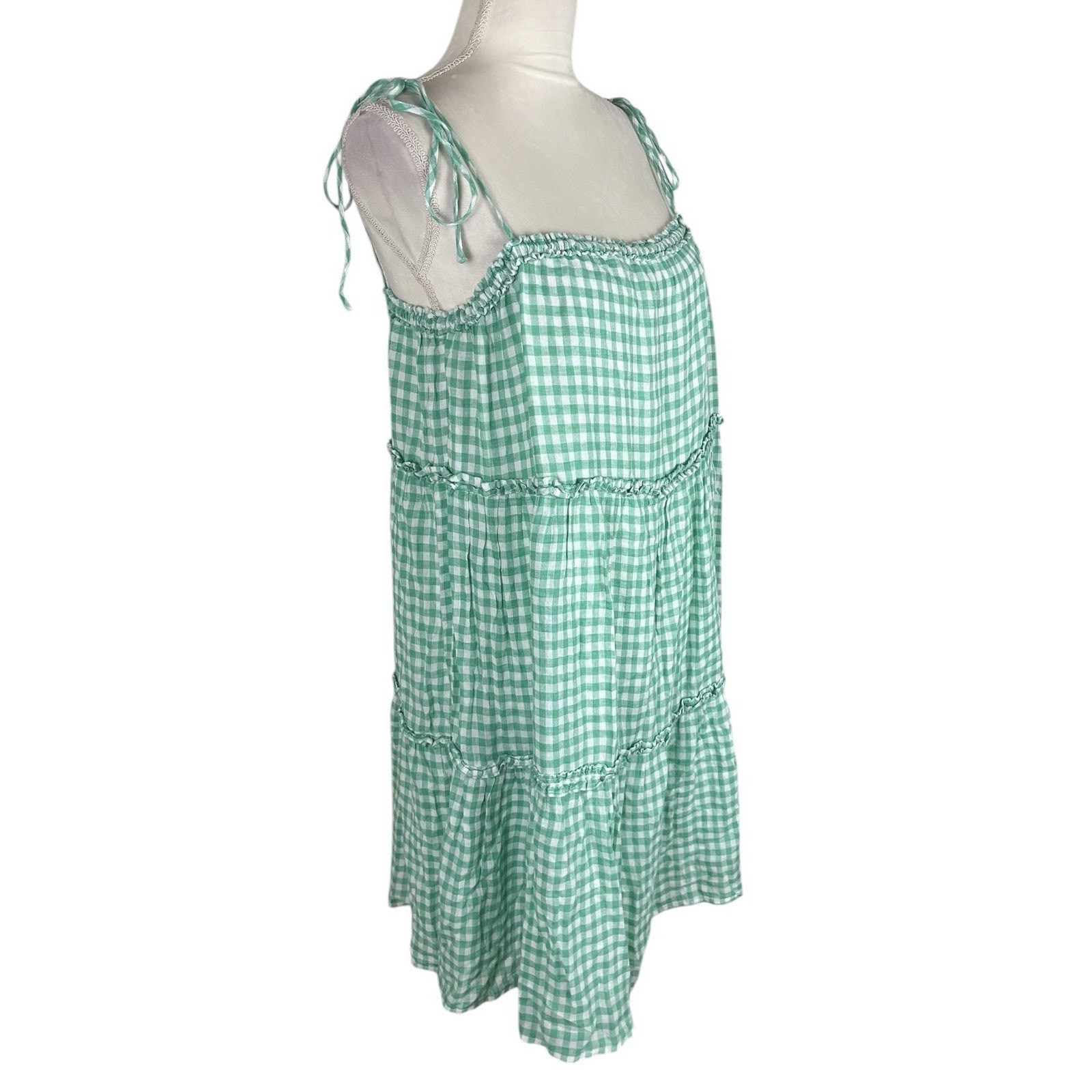 Rails Caralyn Tiered Basil Gingham Linen Casual Picnic Dress Size Large NWT