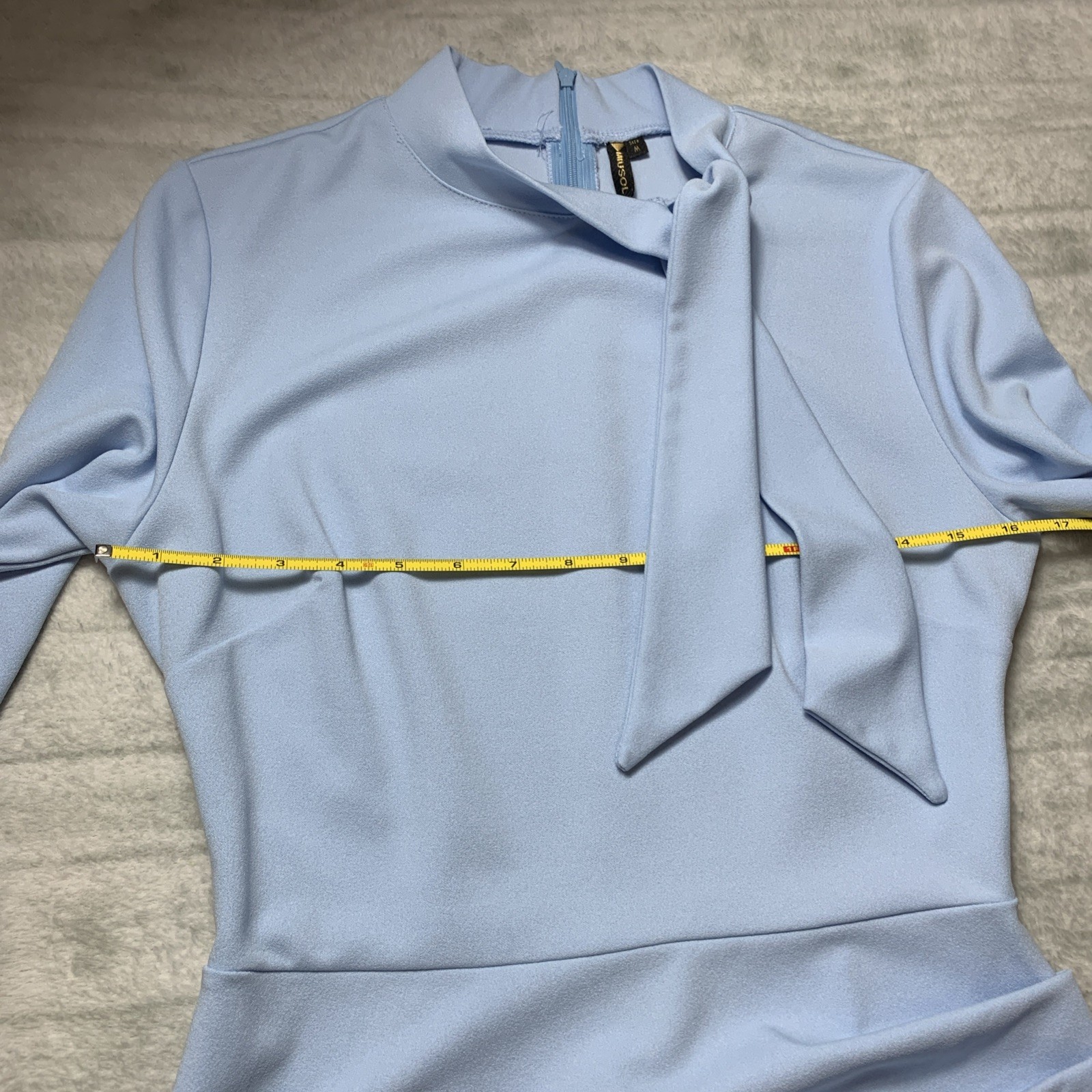 MIUSOL Classic Office wear, 3/4 Sleeve Dress Sky Blue Size M, tie neck