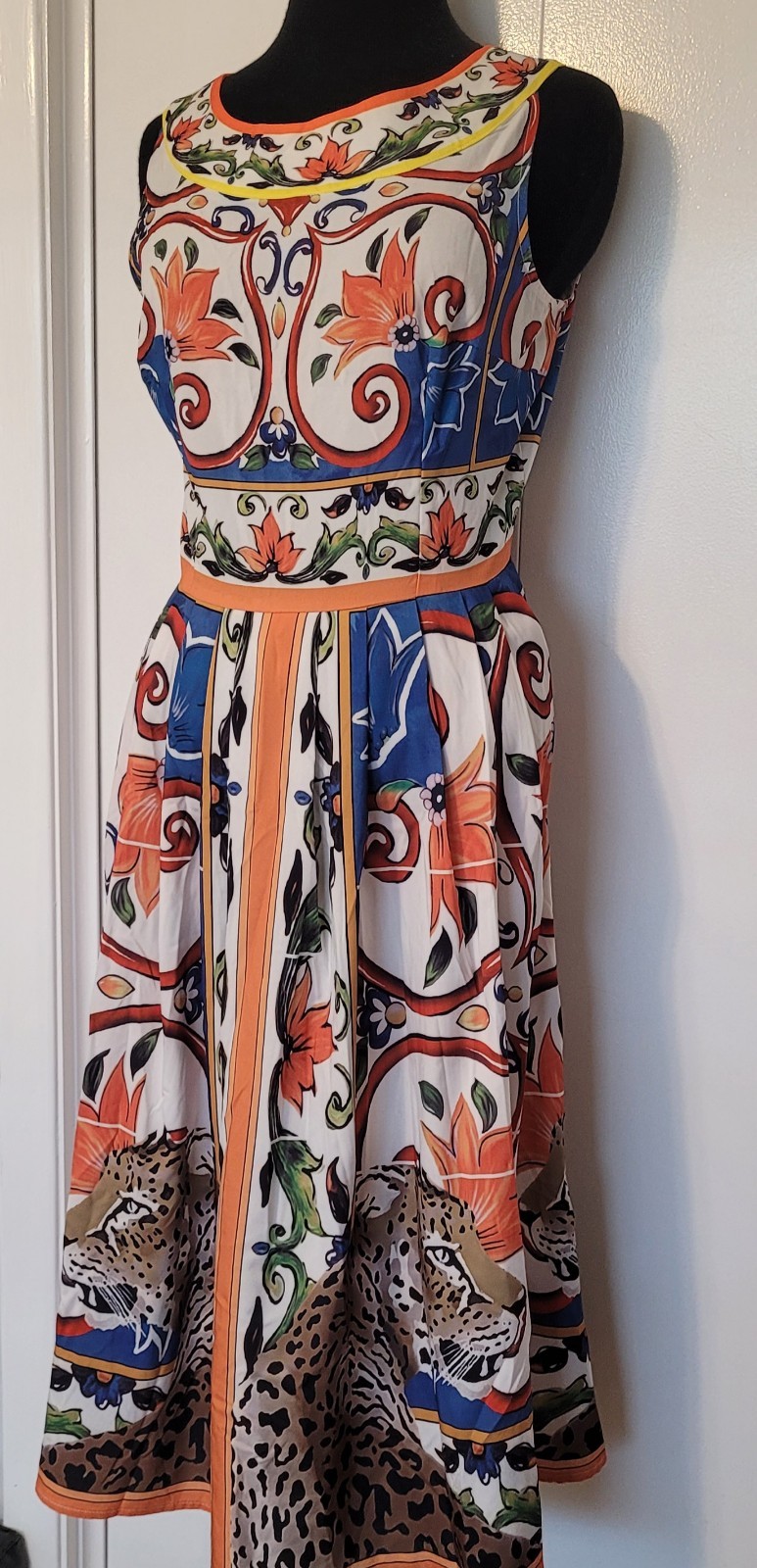 Sheilay Women Small Midi Dress Multicolor~Sleeveless~Waist~Pleated Skirt~Dressy