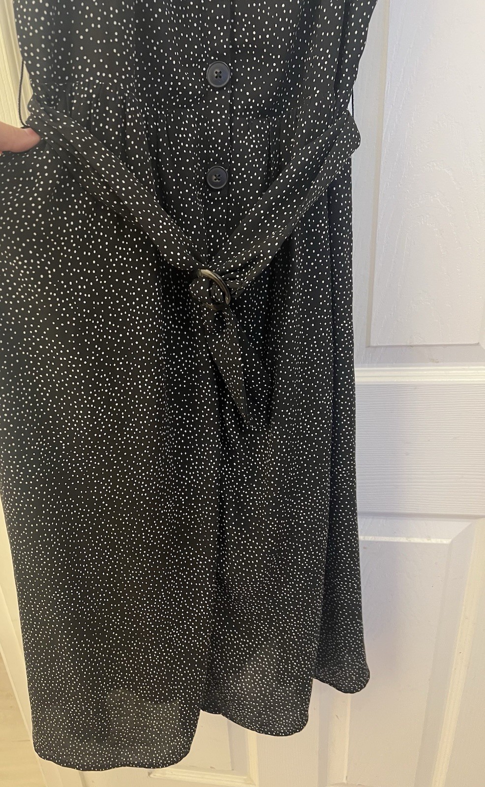 EXPRESS Small Black Polka Dot Belted Dress Coquette Sweetheart Button Strap