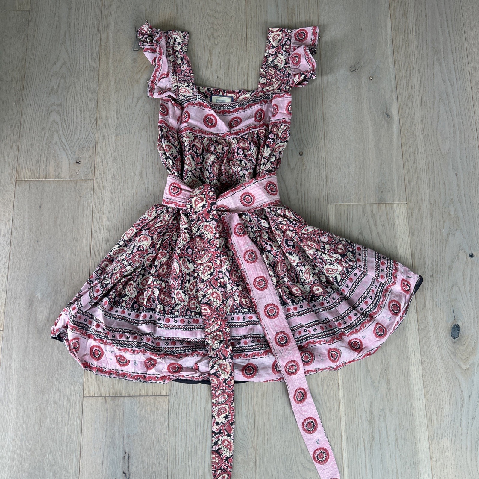 Bell By Alicia Bell Pink and Black Silk Cotton Mini Dress Block Print Small