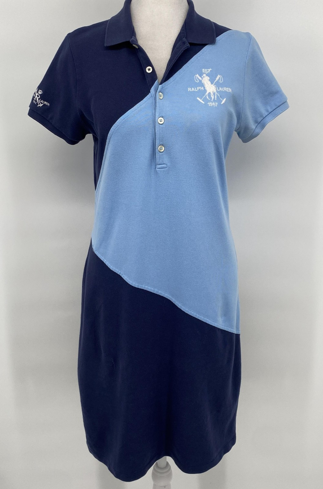 VTG Y2K Ralph Lauren Sport Polo Dress M Blue Colorblock Crest Logo Tennis Golf