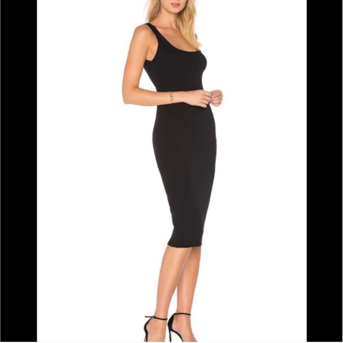 NWT Line & Dot Black Ribbed Knit Bodycon Midi Sleveless Dress Size Large