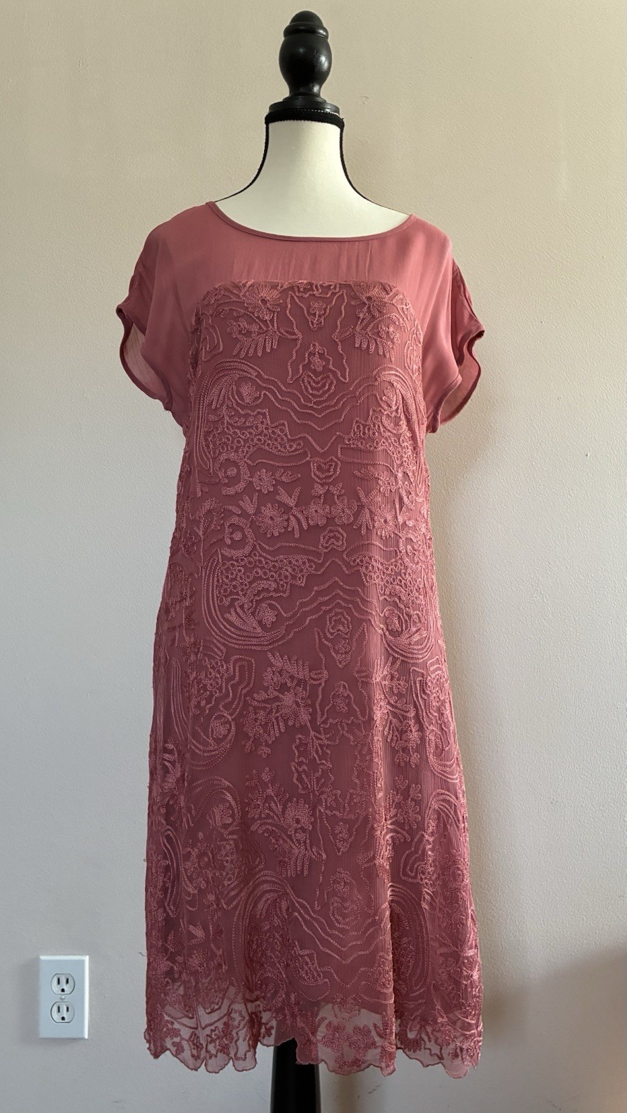 Sundance Lillian Rose Pink Dress Embroidered Soutache Lace Boho Shift S