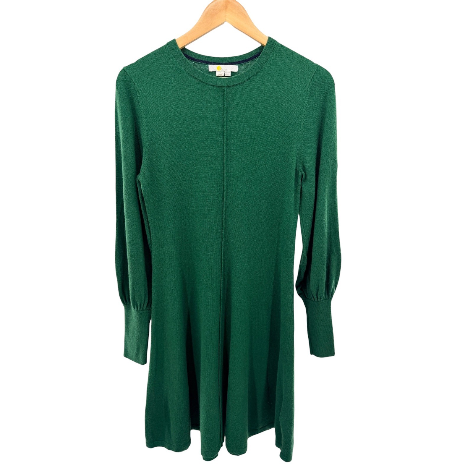 Boden Emerald Green Long Sleeve Sweater Dress Puffed Sleeve Knit Women US 6R