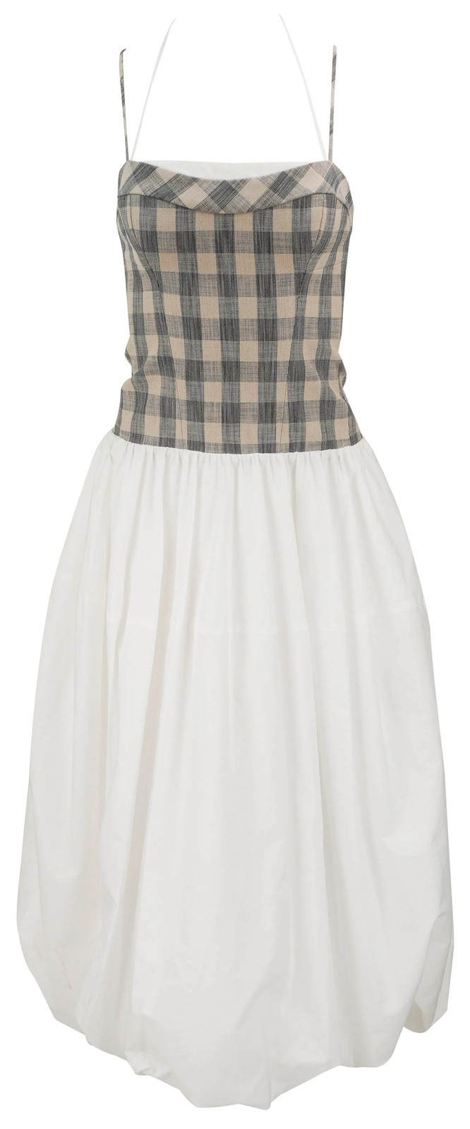 Simkhai Pfeiffer Bustier Bubble Hem Midi Dress in Midnight Gingham