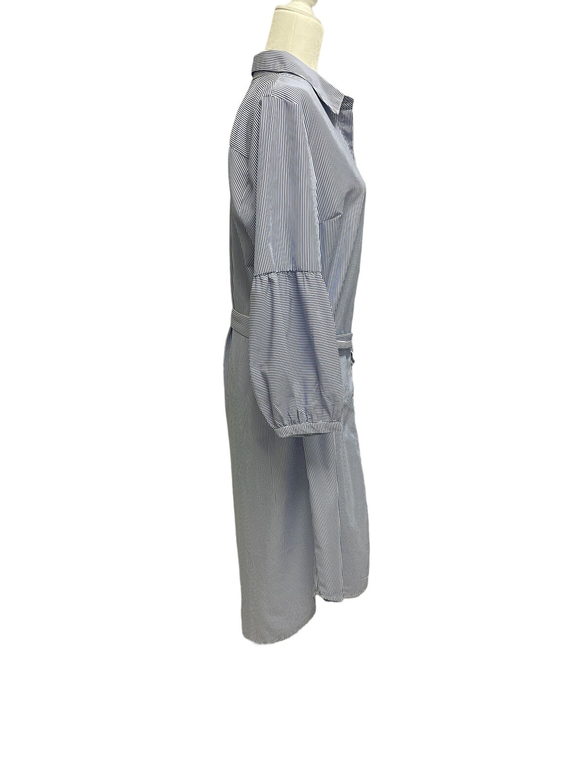 NWT Mlle Gabrielle XL Polyester Blue Stripe Button Down Shirt Dress Sash Belt