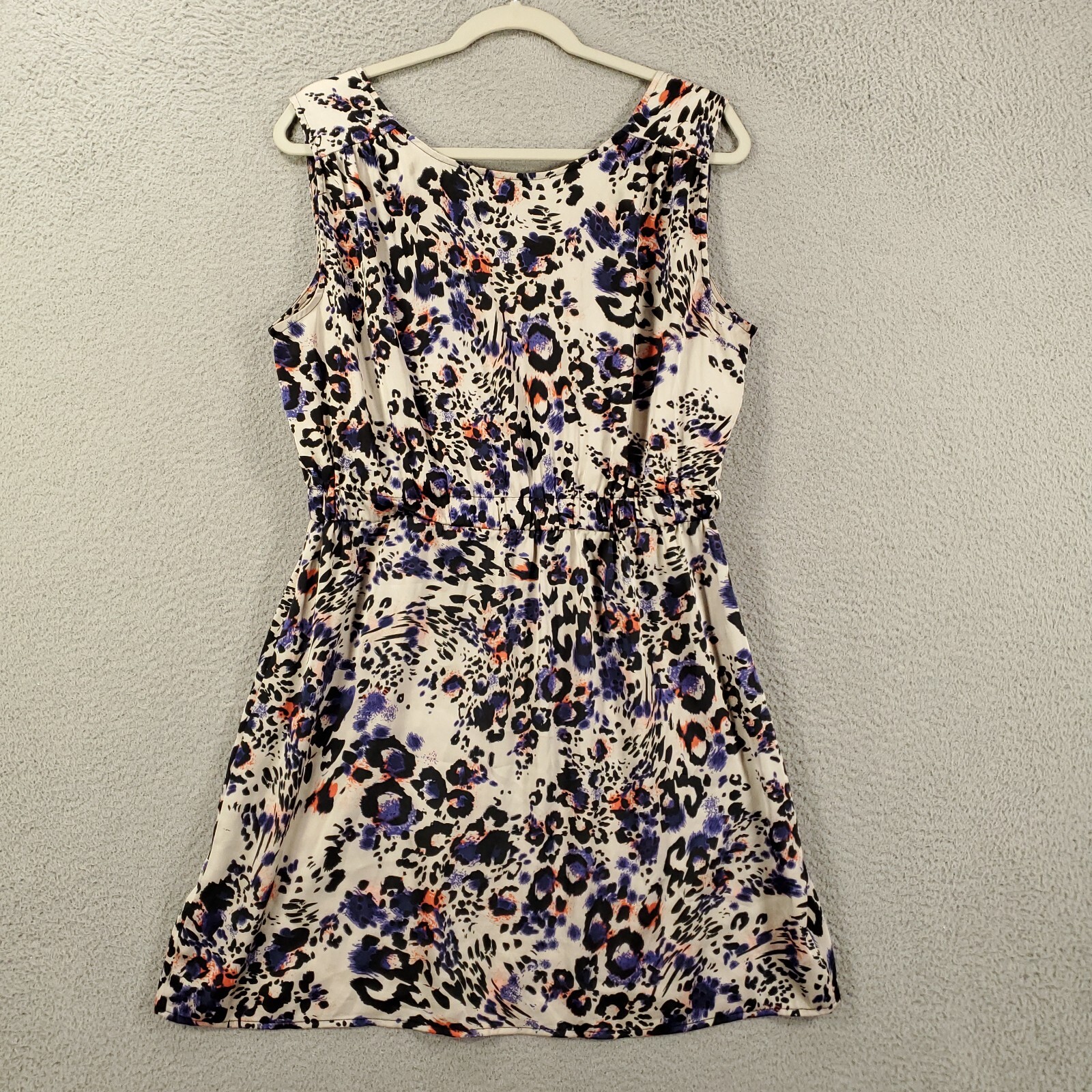Womens Tunic Size Large Mini Micro Dress Satin Tank Artsy Animal Print Pullover