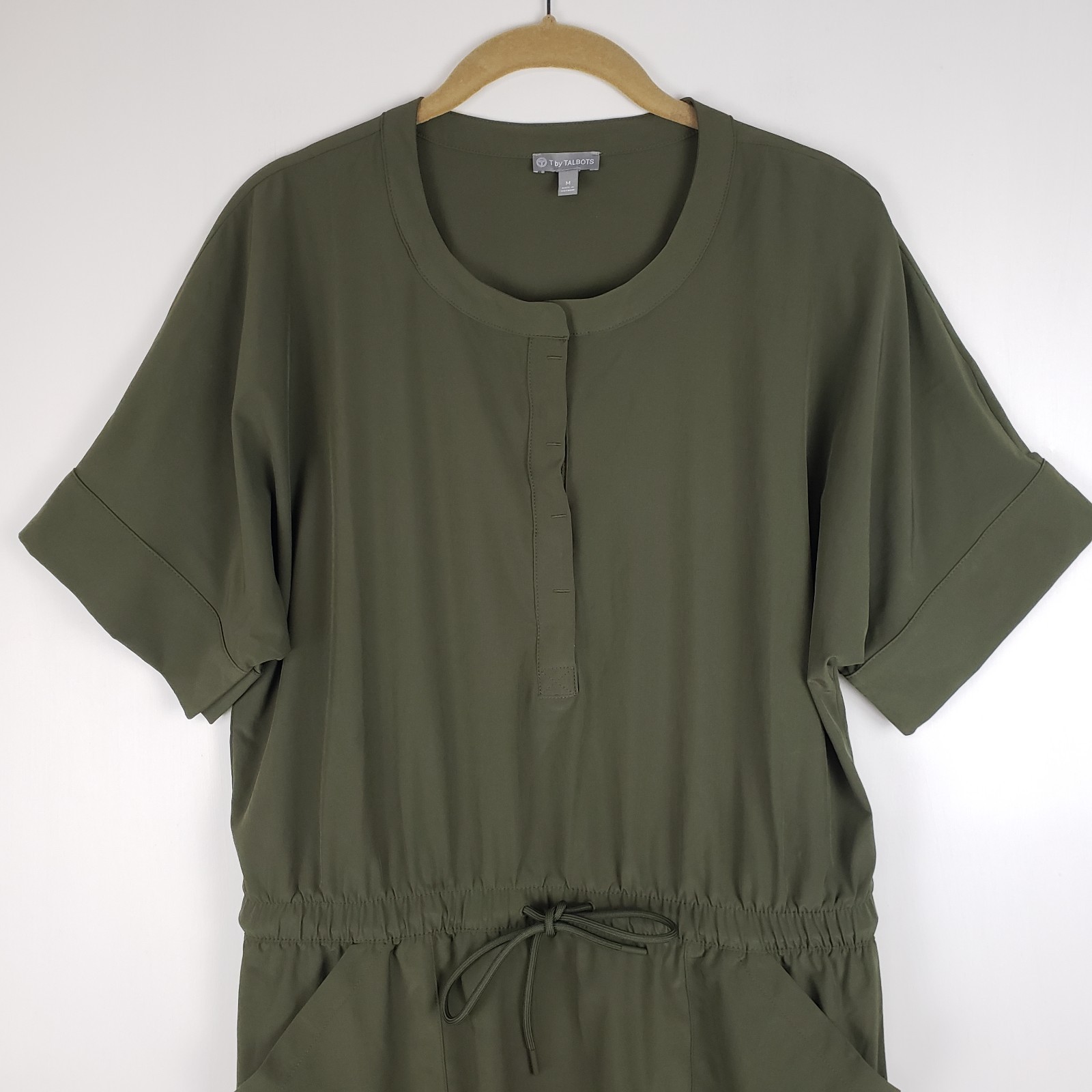 Talbots UPF Dress Lightweight Blouson Olive Green Stand Collar Womens Medium