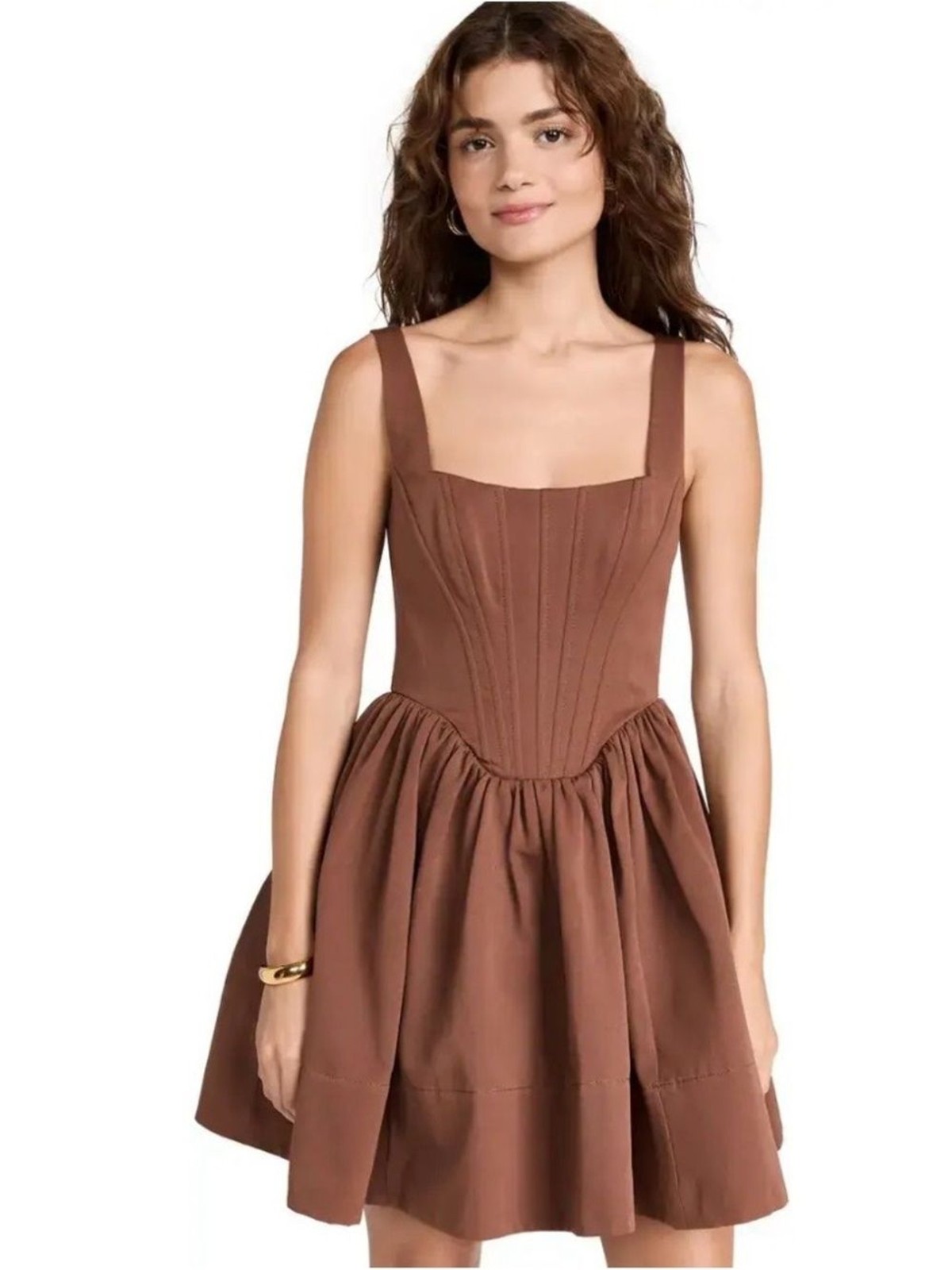 NWT Staud Landscape Mini Dress Clove Size 2 Structured Corset Fit & Flare Dress