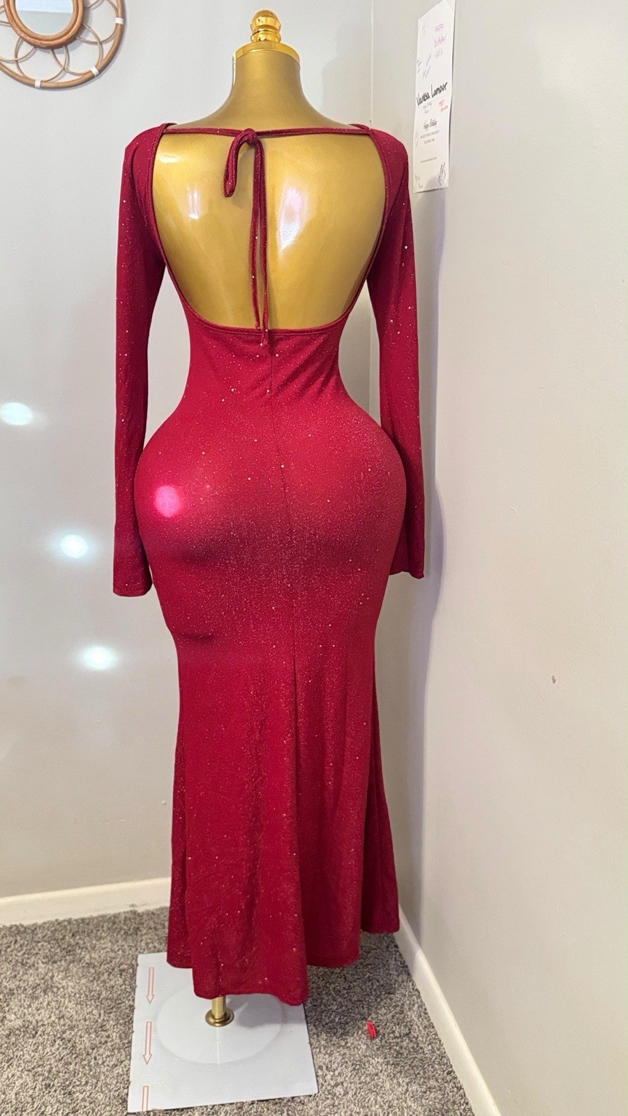 Sparkly Red Open Back Maxi Dress | Long Sleeve | Evening | Formal | Holiday