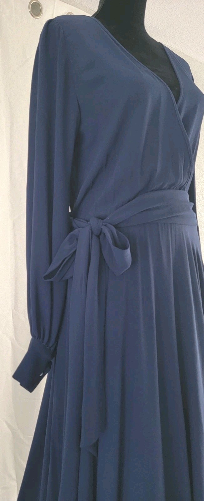 Merritt Los Angeles Navy Blue Wrap Maxi Dress Long Sleeve Tie Waist Women’s M