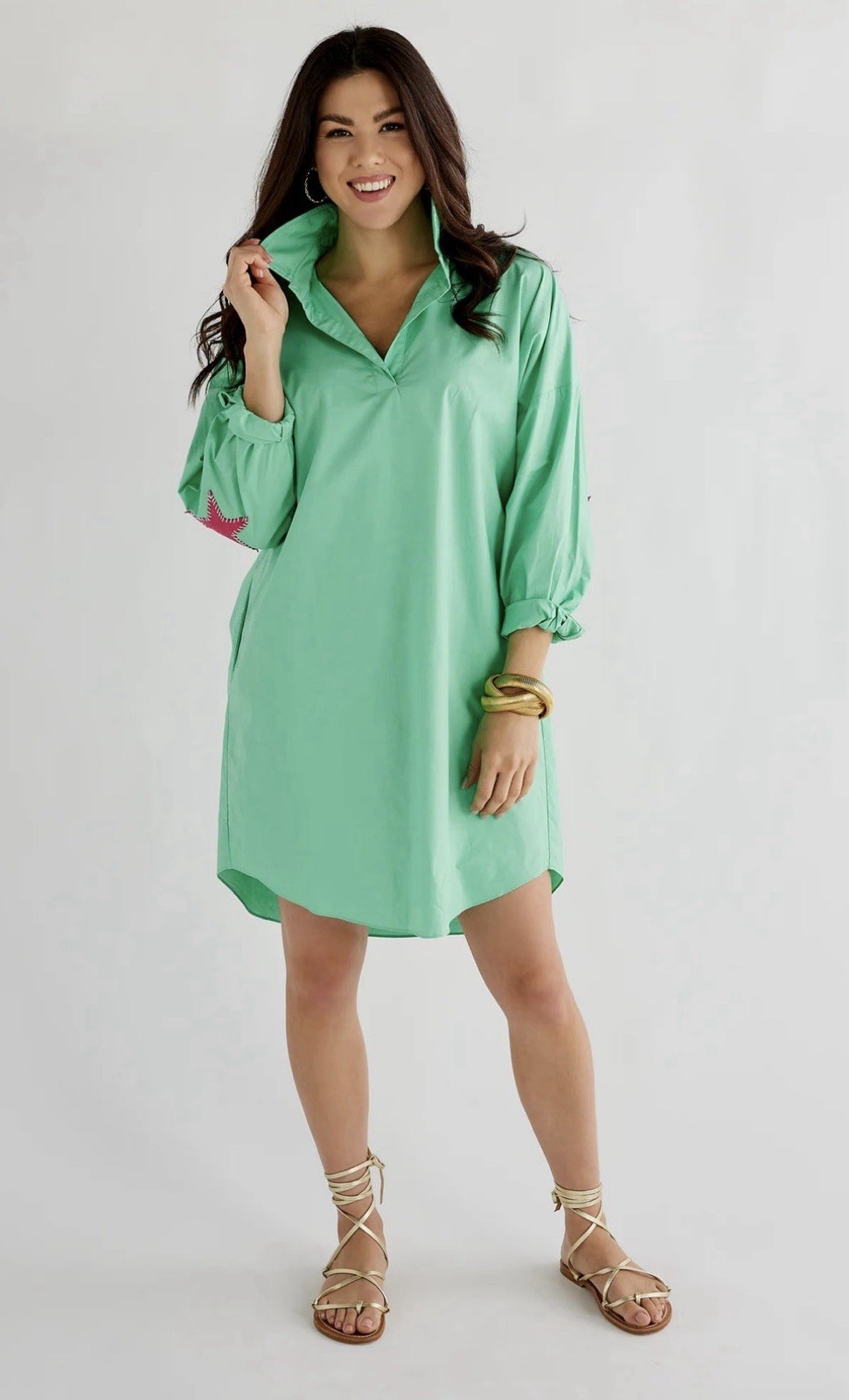 Caryn Lawn Preppy Star Dress/Coverup Green / Pink One Size Tag $182