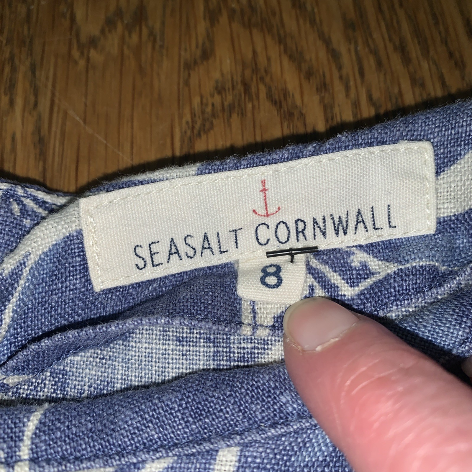 Seasalt Sol Blaze Tunic dress Blue white leaf Printed 100% Linen Size Uk 8