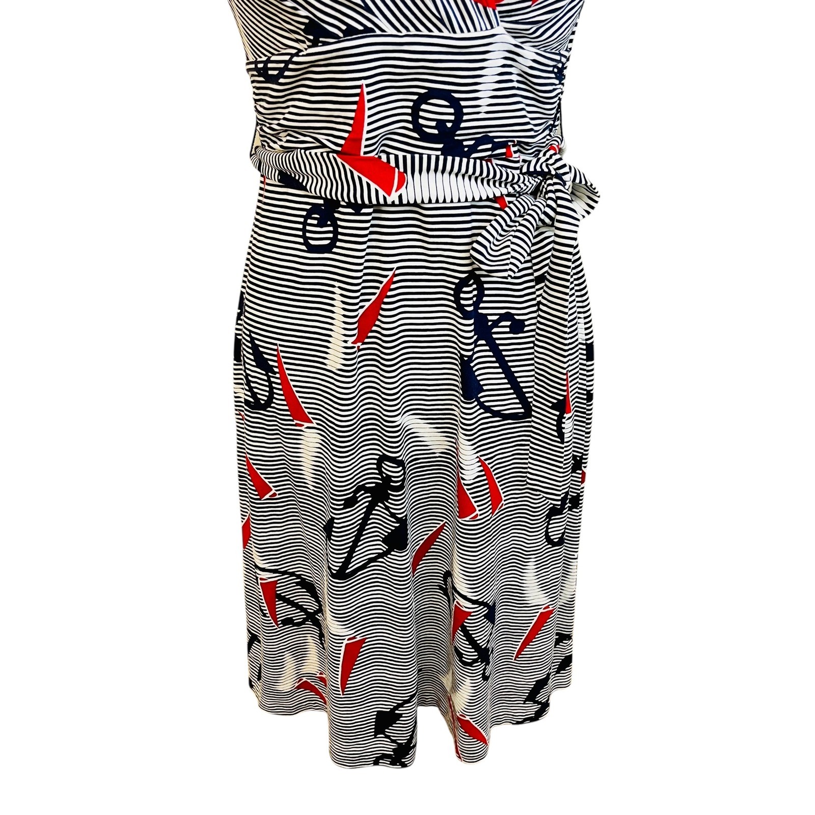 TALBOTS Striped Nautical Anchor Dress S P Fisherman Nautical Coastal Preppy