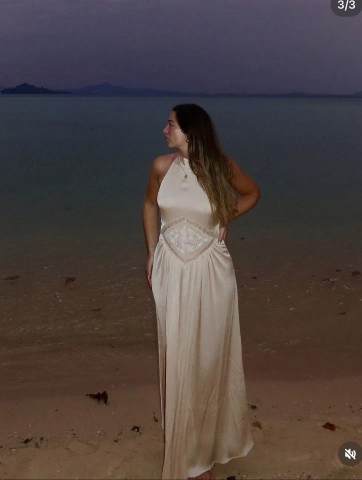 Zara Mid Ecru Flared Halter Embroidered Midi/Long Dress Size M Ref 4813/823