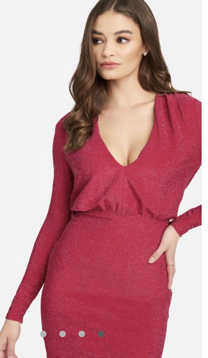 NWT BEBE SIZE L Red Blouson Glitter Lurex Mini Dress Sexy & Attractive!!