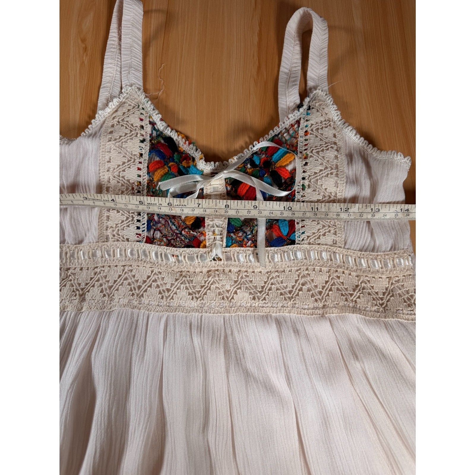 Women’s White Boho Embroidered Peasant Dress | Lace Trim Empire Waist