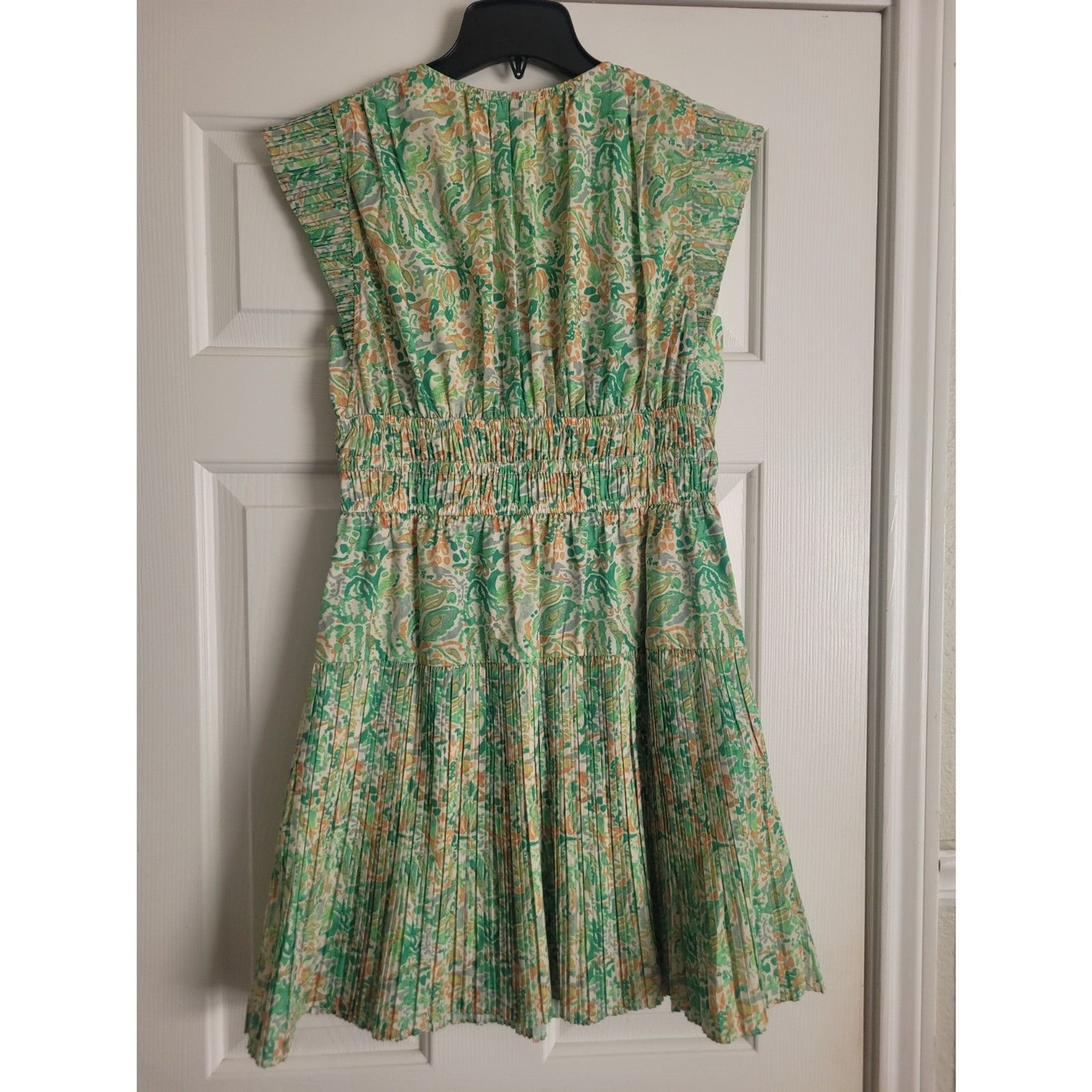 Current Air Meg Dress Small NWT $88 Green Abstract Print V-Neck Sleeveless