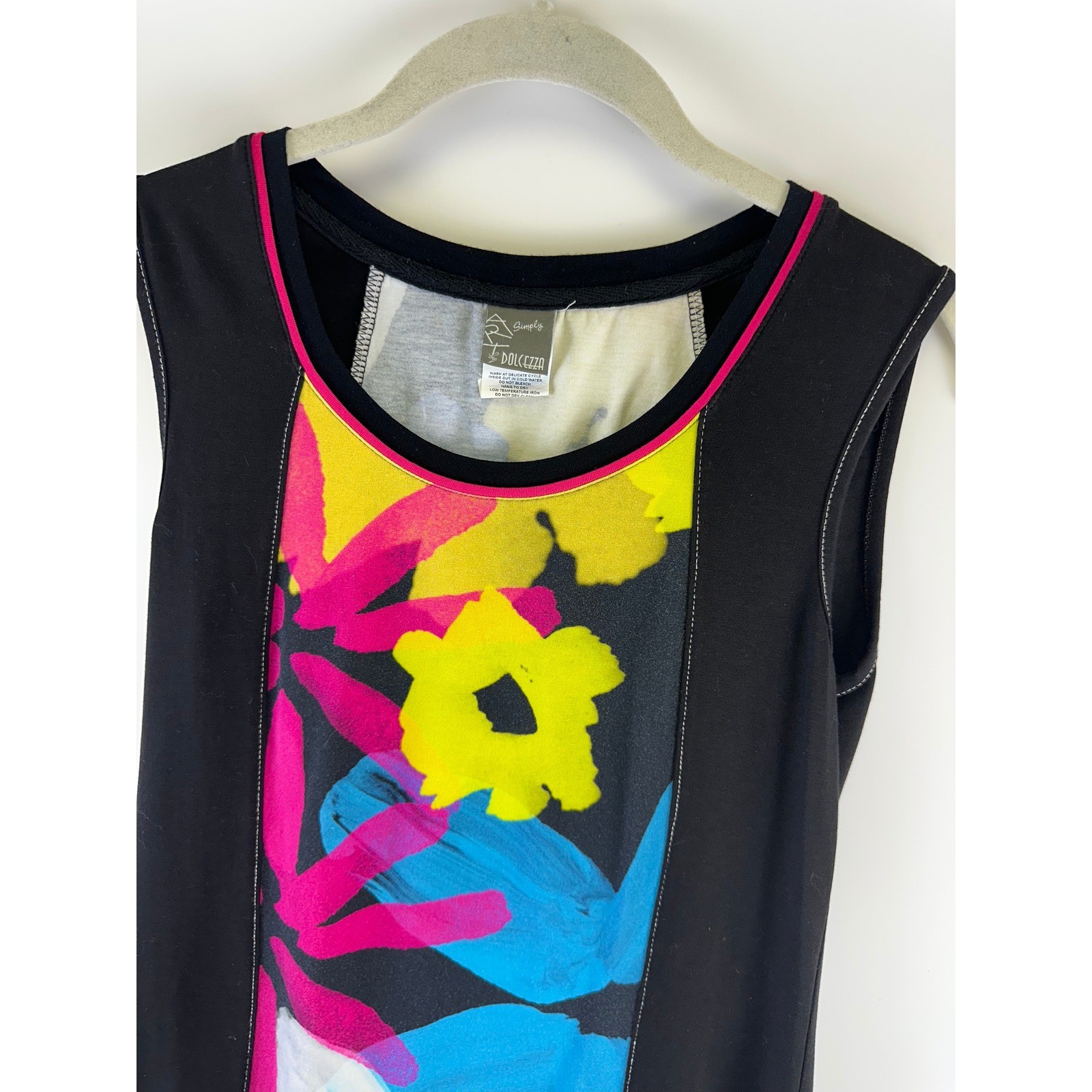 Simply Art Dolcezza Dress Floral Graphic Sleeveless Sheath Black Stretch Small
