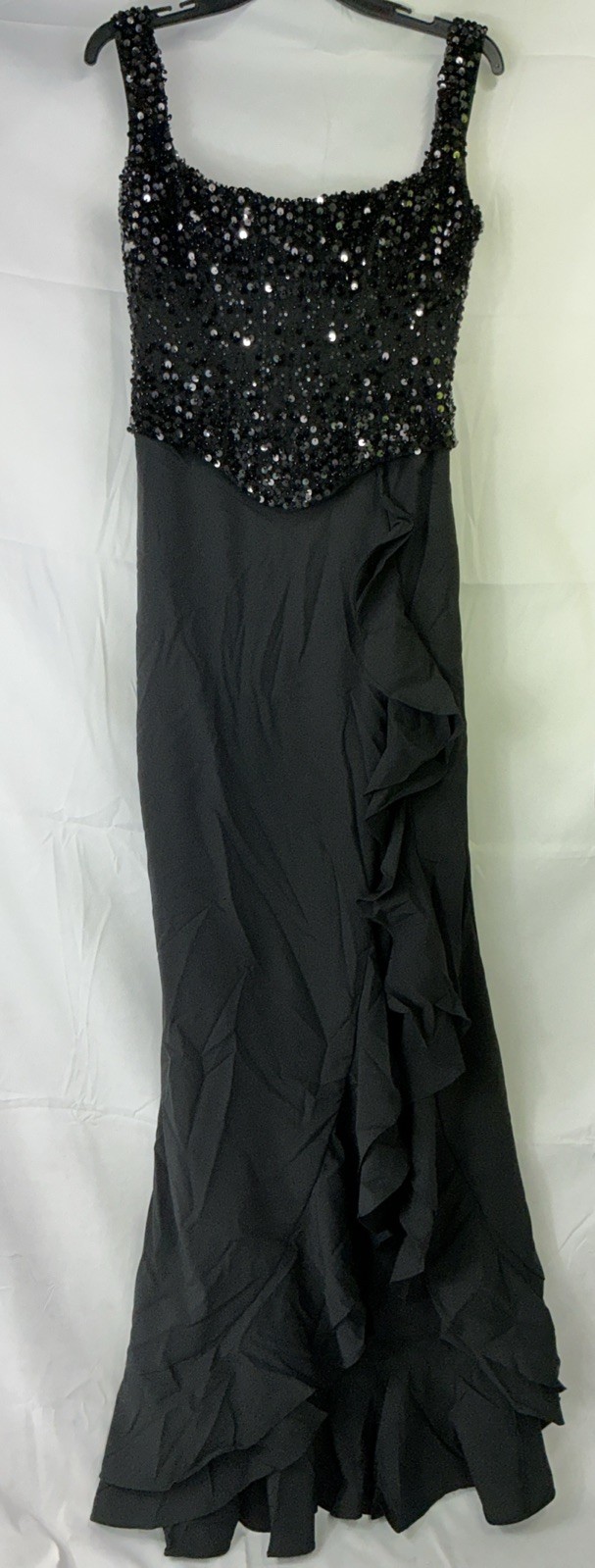 Oh Polly Robina Black Beaded Corset Ruffle Trim Skirt Dress UK 12 US 8