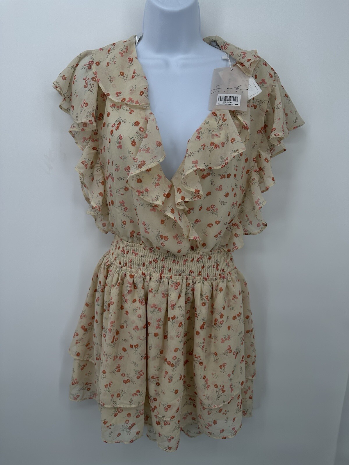SABO Skirt Dress Womens S Kahlia Floral Print Ruffle Wrap Dress Puff Sleeve