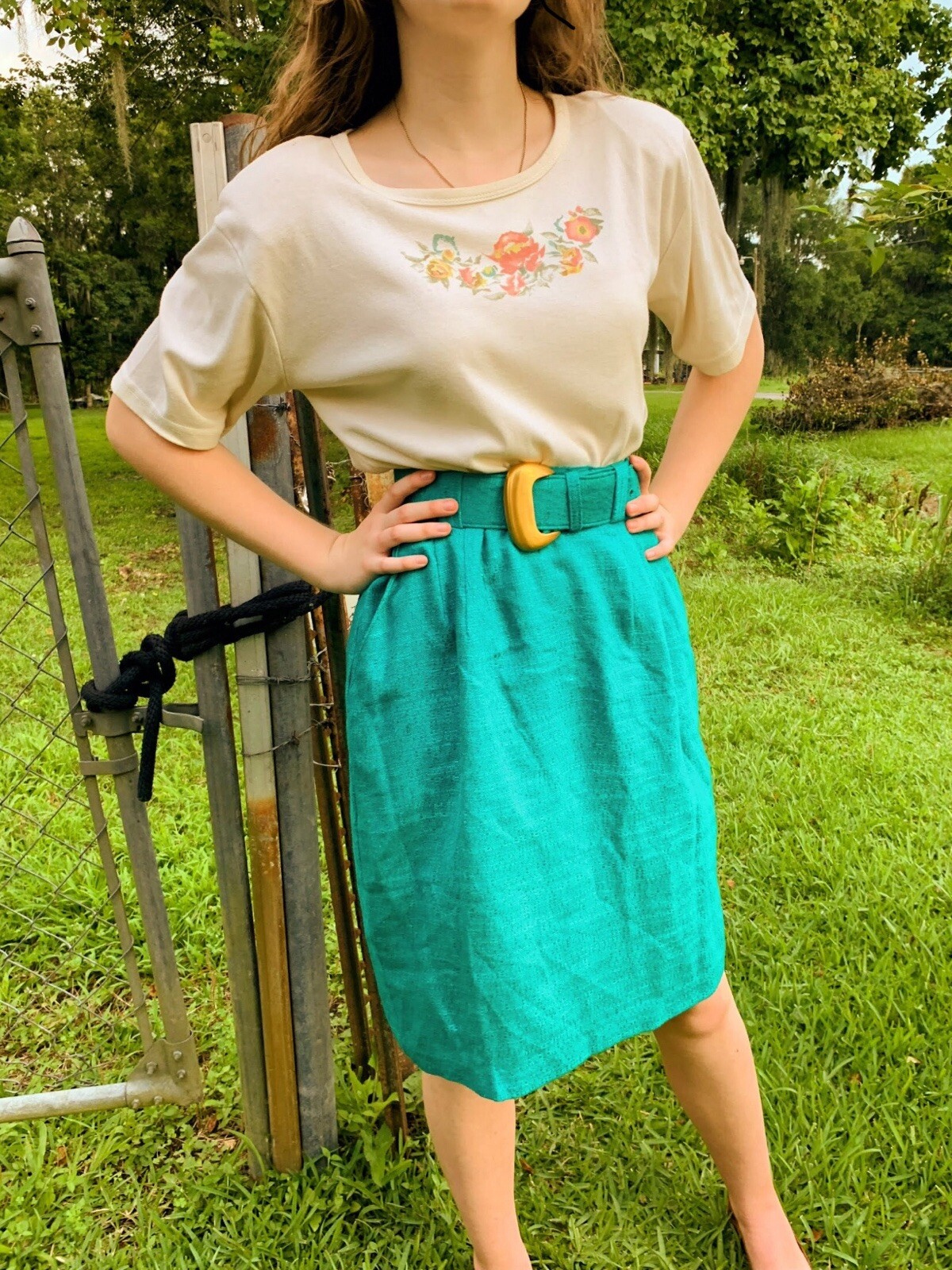 Vintage Spring Classic 80’s Basics Fit N Flare Hot Pink Dress Teal Skirt & Shirt