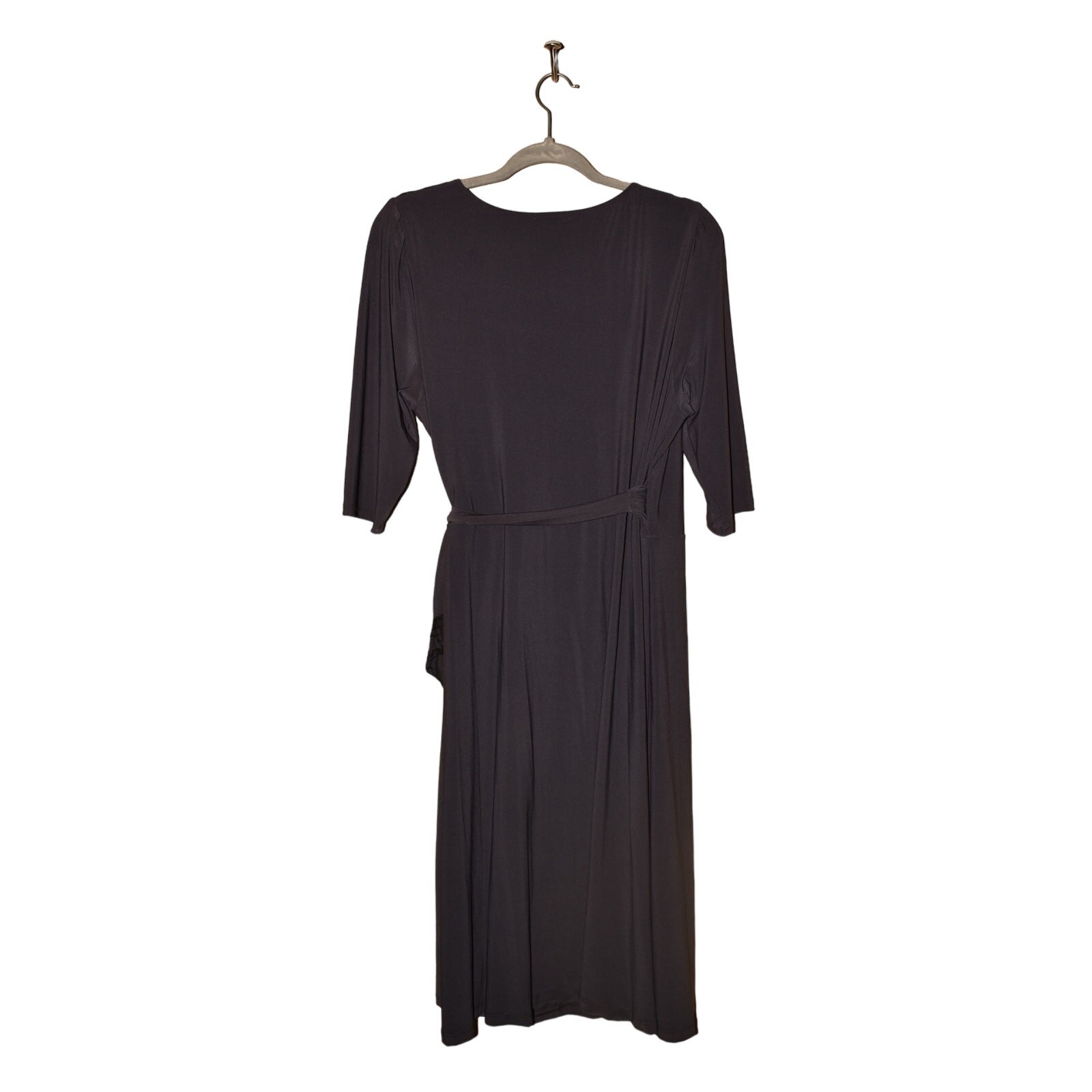 KIYONNA $98 3/4 Sleeve Whimsy Wrap Dress Lace Accents Gray 1 / 1X