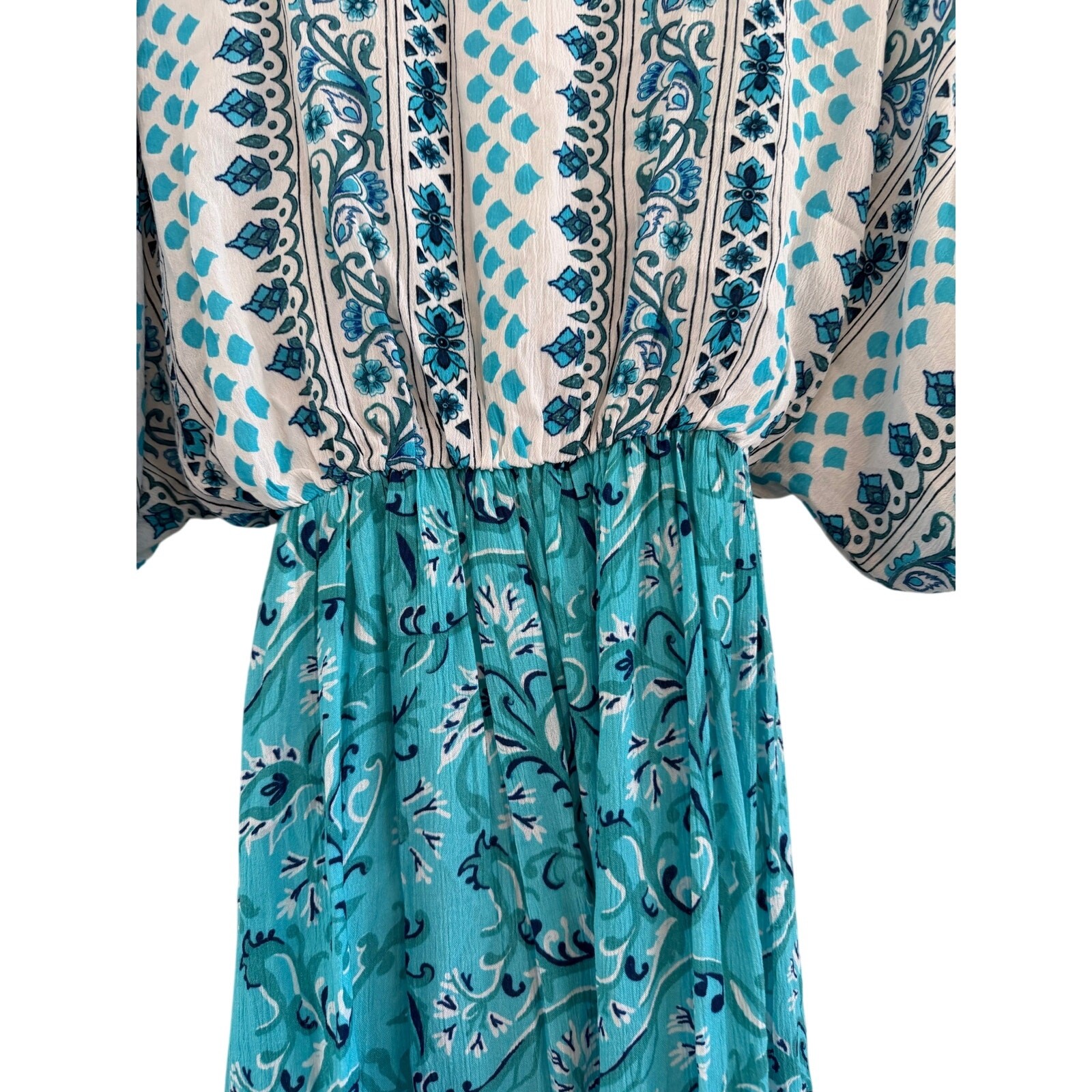 NWT Celina Moon Ariel Mini Kimono Dress Blue V-neck Medium Beach Boho Fairy
