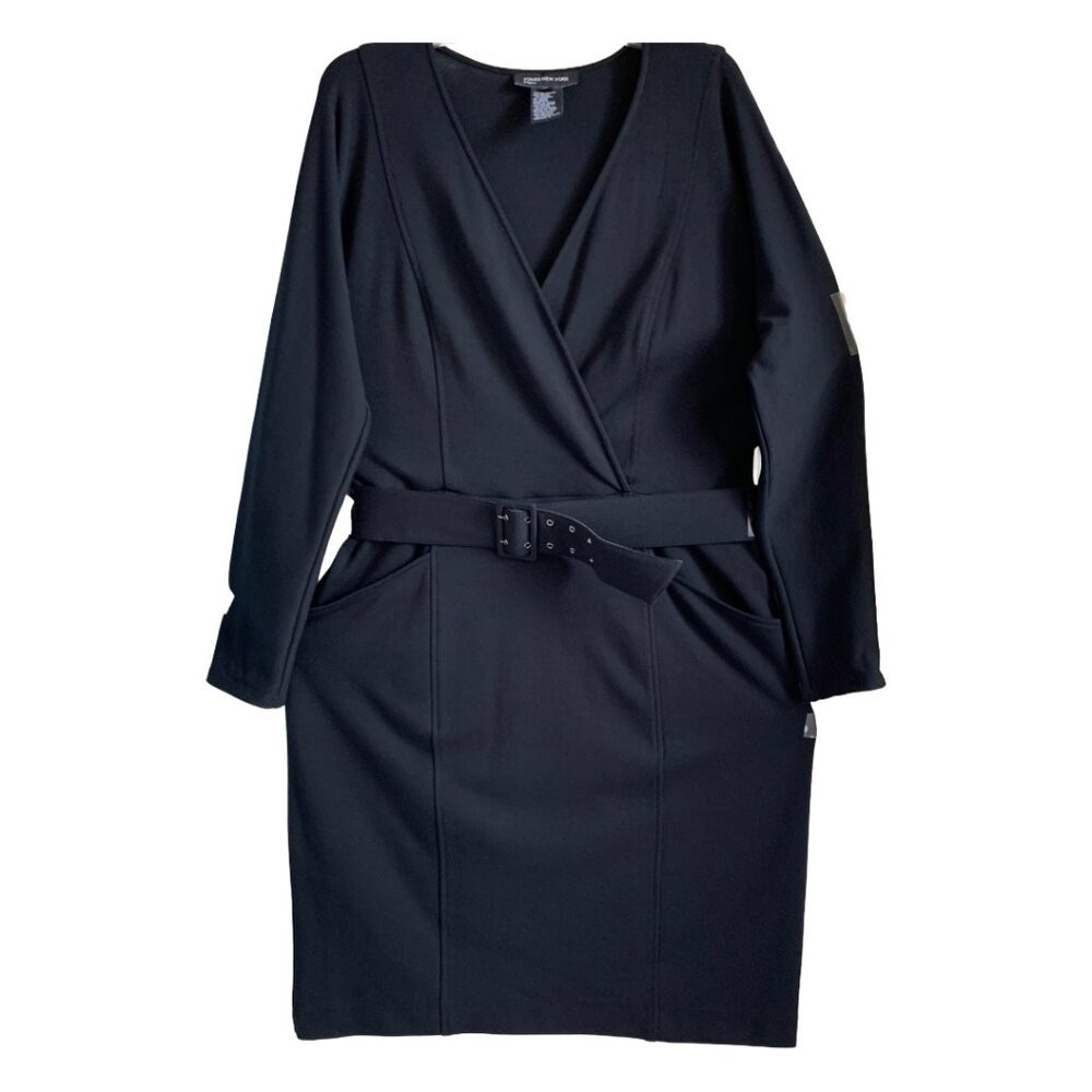NWOT JONES NEW YORK Vintage Womens’ Black Belted Long Sleeve Midi Dress Sz 16