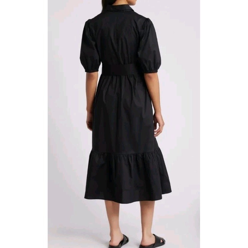 Caslon Puff Sleeves Stretch Cotton Button Front Shirtdress Black Women’s Size S