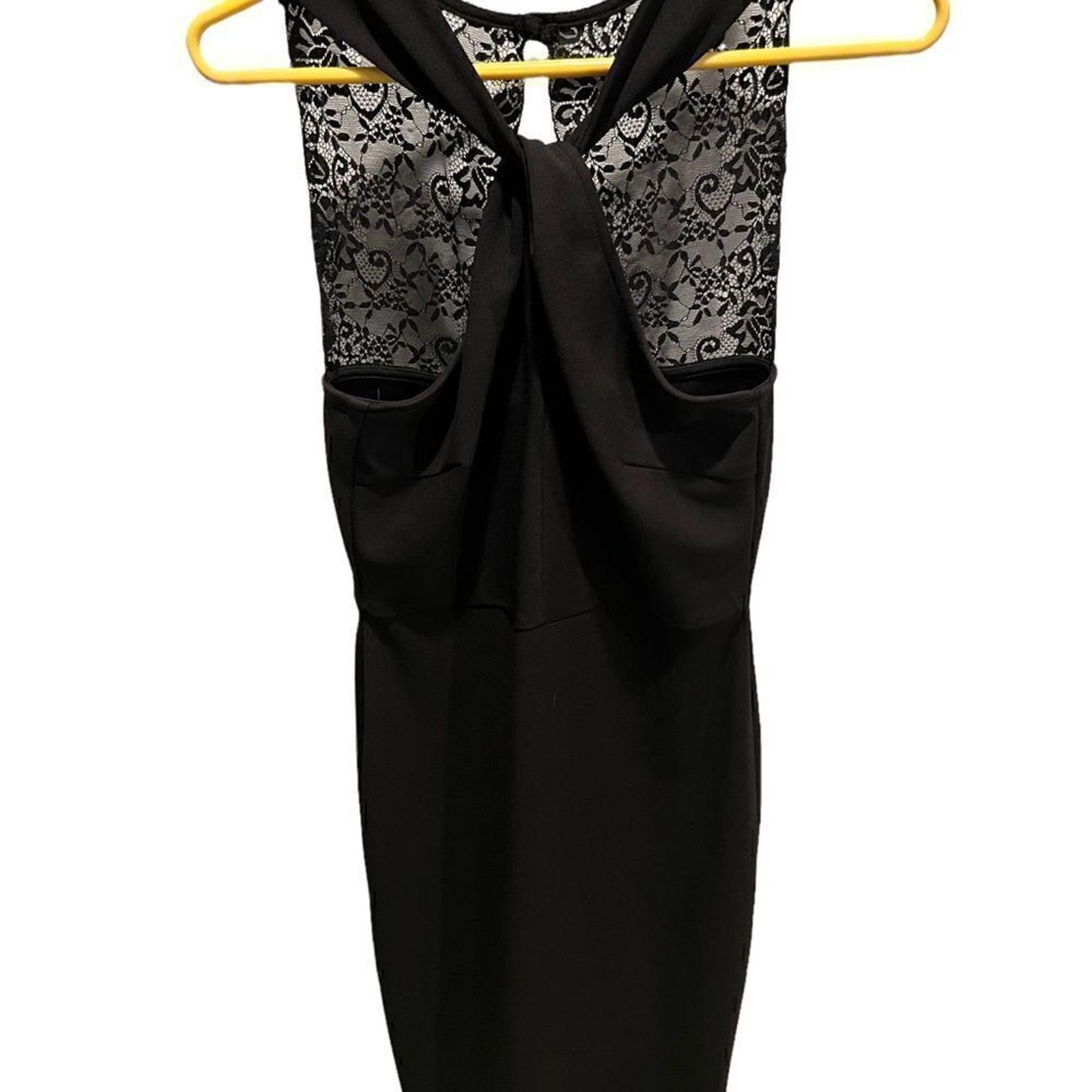 Bisou Bisou Michelle Bohbot little black dress w/ lace detail and draped front