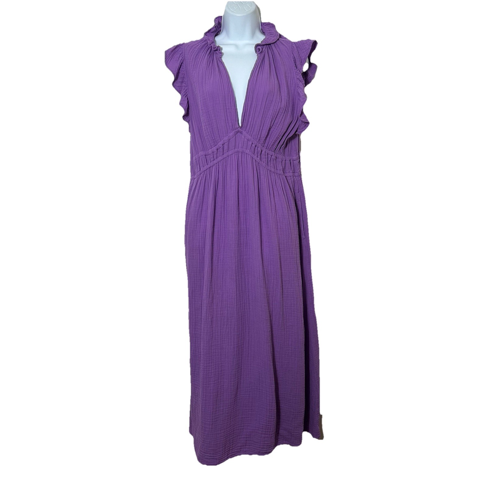 Xirena Peony Maxi Dress Womens XL Lavender Ruffles Sleeveless Gauzy Pockets