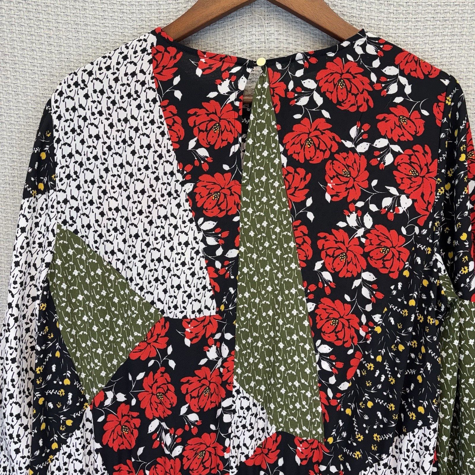 Libby Edelman Floral Patchwork Midi Dress Size Large Boho Cottagecore Ruffles