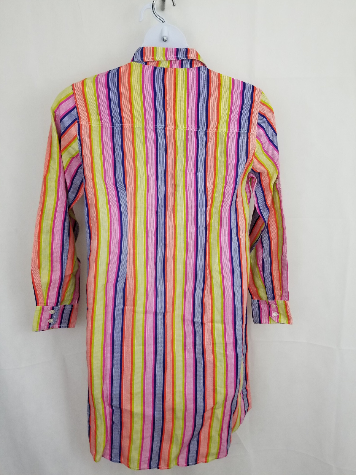 ROBERTA ROLLER RABBIT Womens Shirt Dress Sz LARGE Stripe RAYA Border Linen Beach