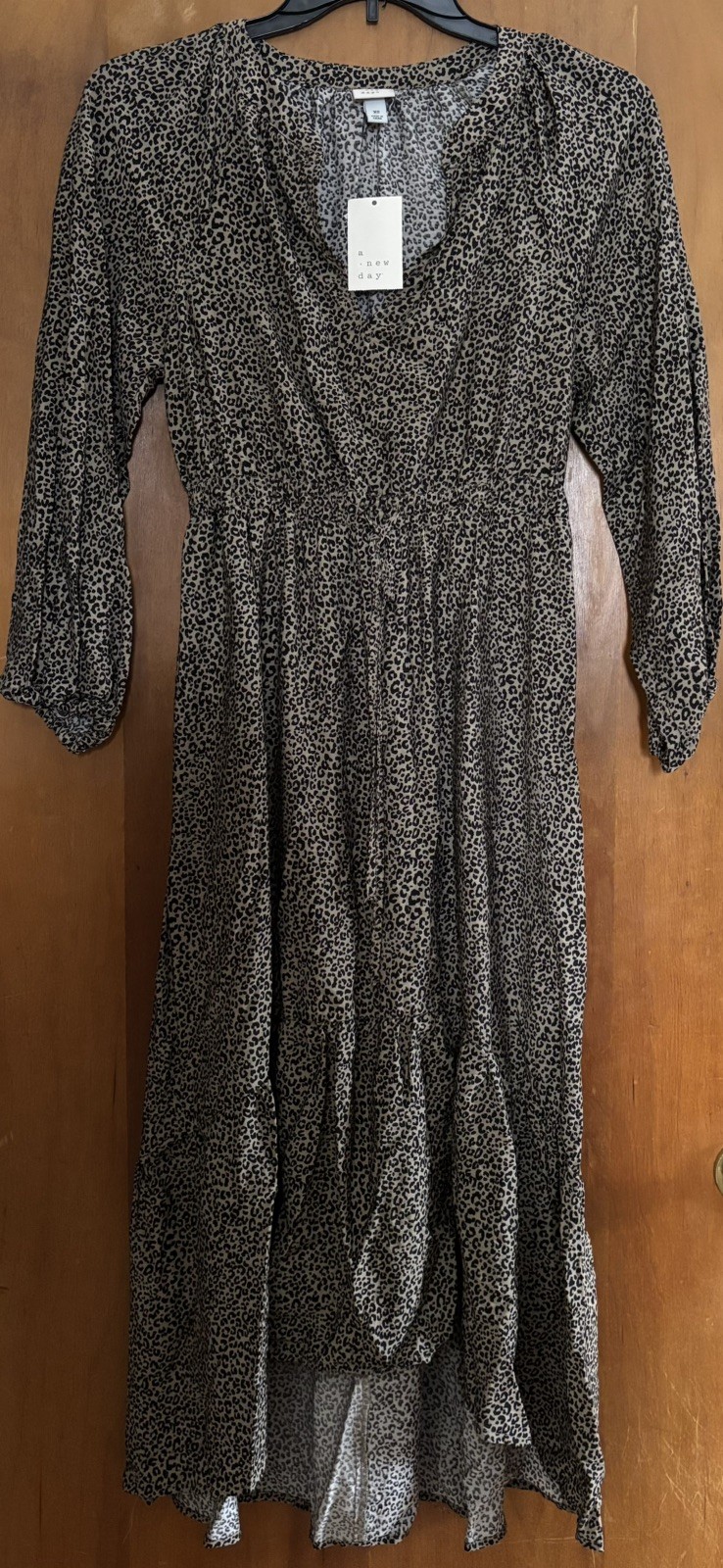 Women’s Balloon Long Sleeve Tiered Midi Dress – A New Day Brown Leopard Print XS