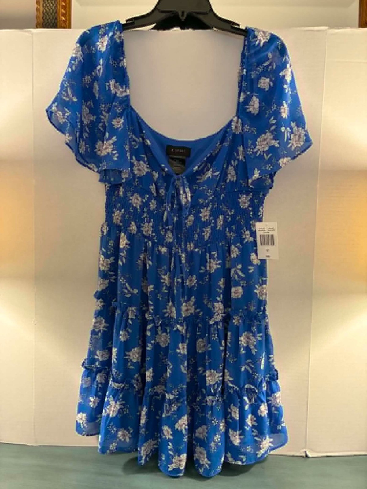 B. Smart Royal Blue Floral Smocked Tiered Mini Dress Size 11 NWT