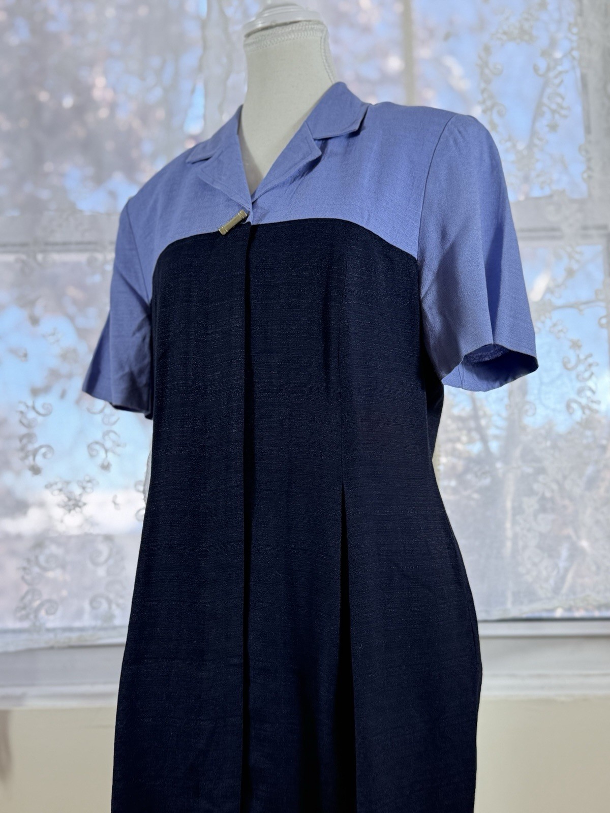 Vintage USA Acetate Blend Midi Dress Structured Short Sleeves Dress Classic