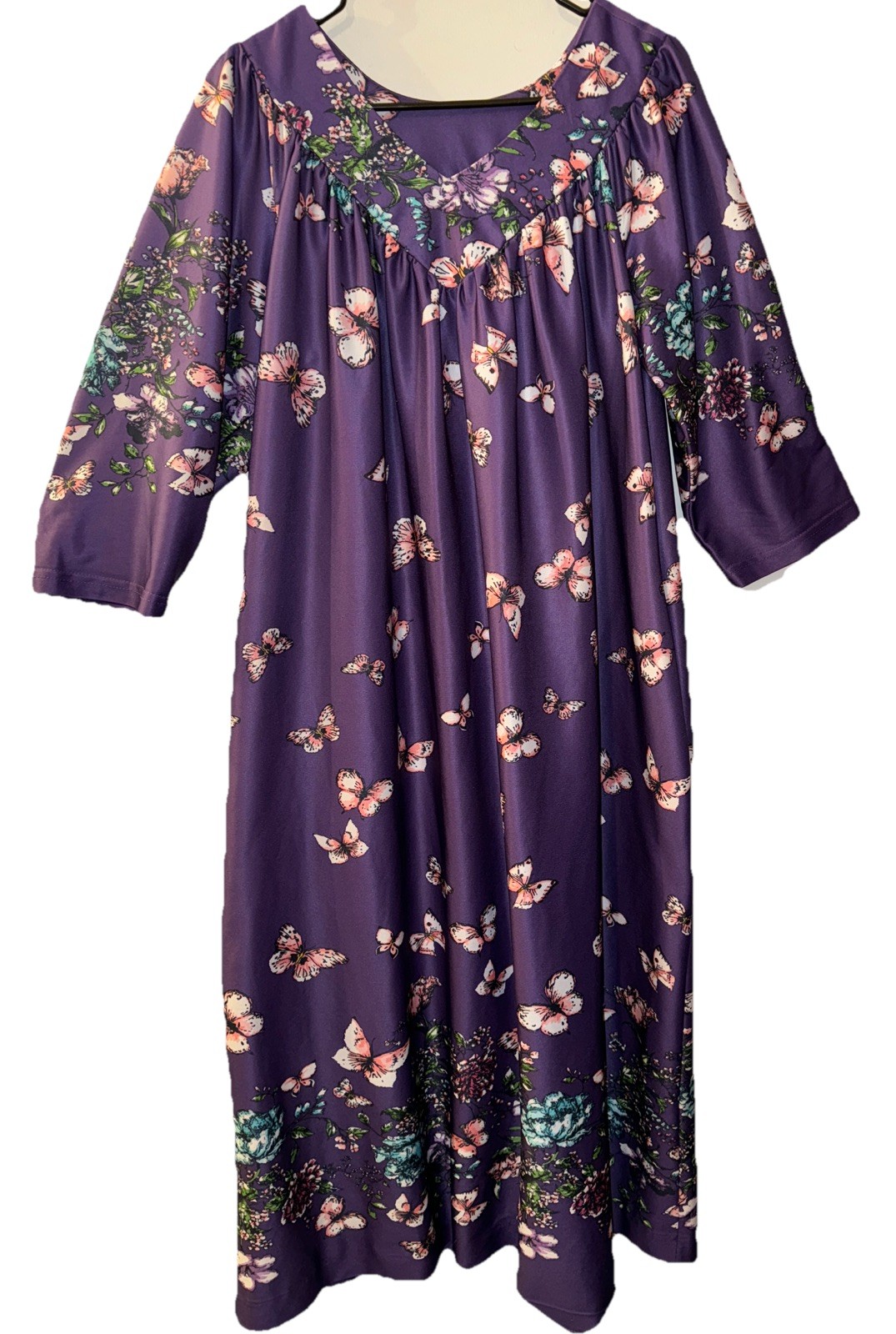 Anthony Richards Mumu HouseDress Kaftan Butterfly Floral Purple Grandmacore Sz L