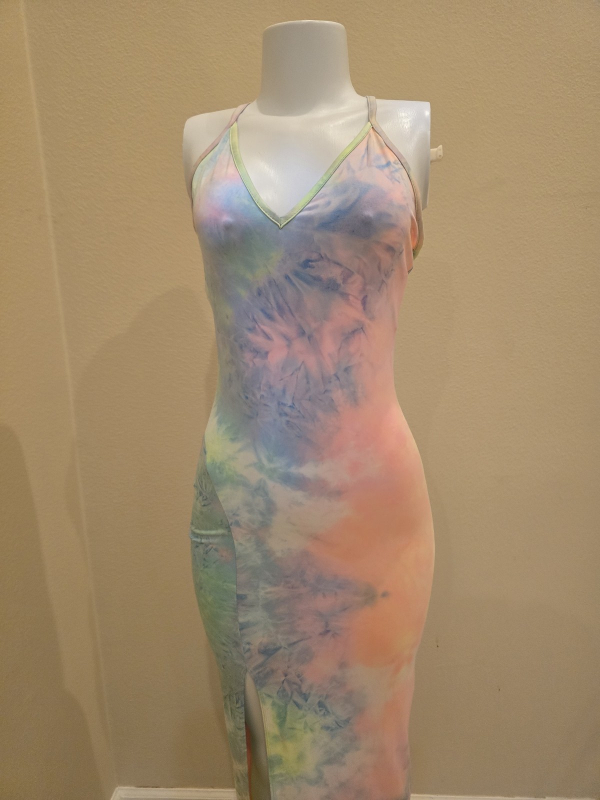 Women’s Tie Dye V-Neck Strappy Open Back Jumpsuit S Polyester/Spandex