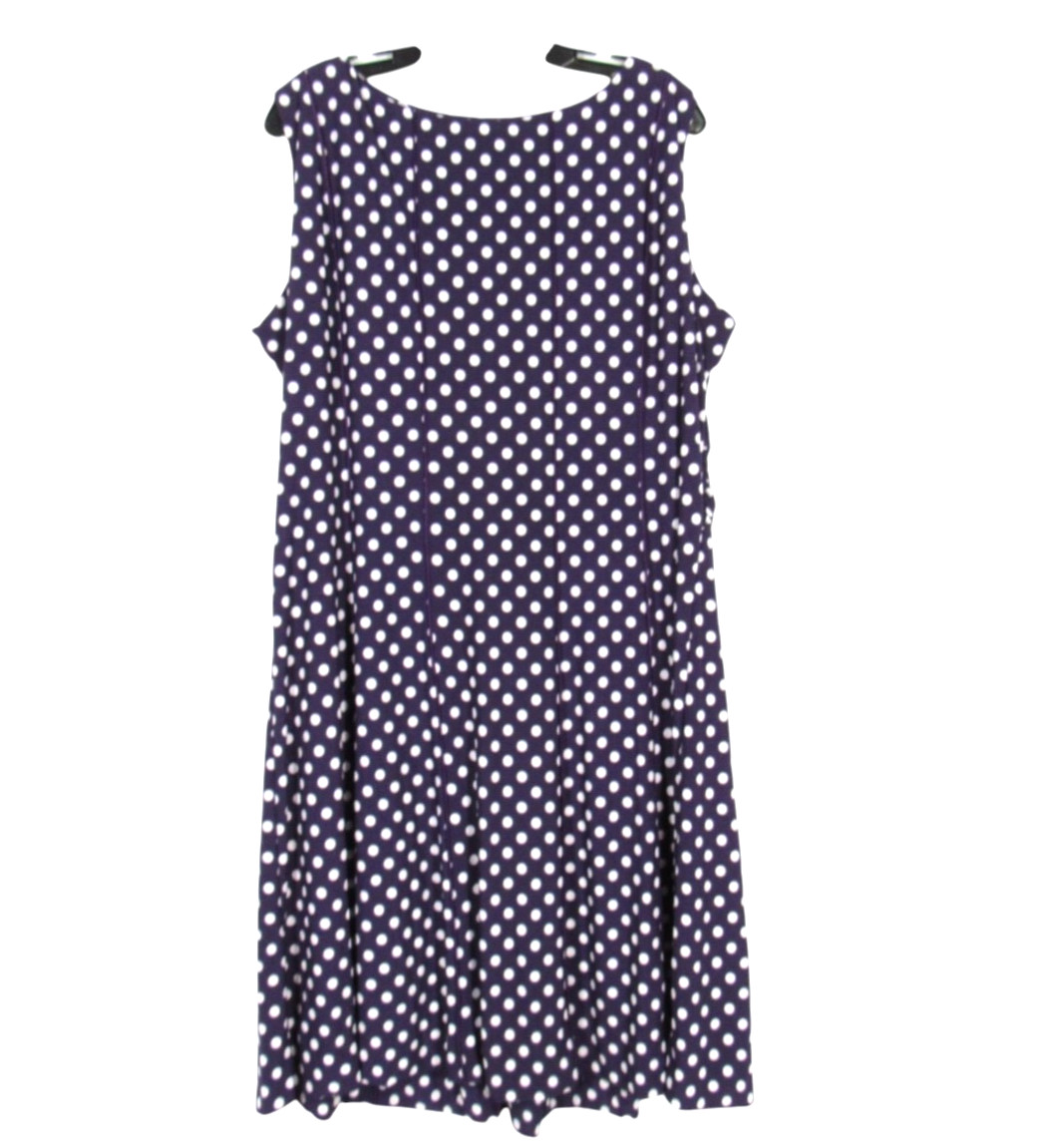 PERCEPTIONS Purple/White Polka Dots POLY-KNIT Pleated Waist FIT &FLARE DRESS 18W