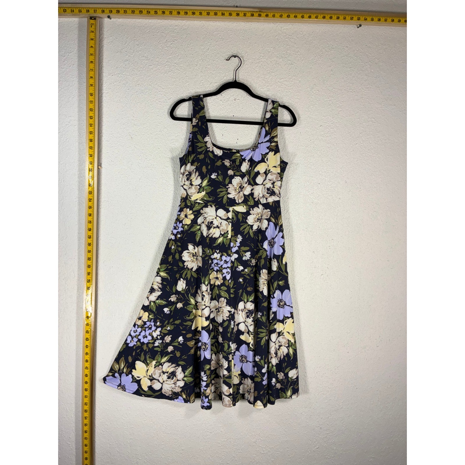 Nine Britton Stitch Fix Floral Fit and Flare Dress Navy Purple Yellow Petite LP