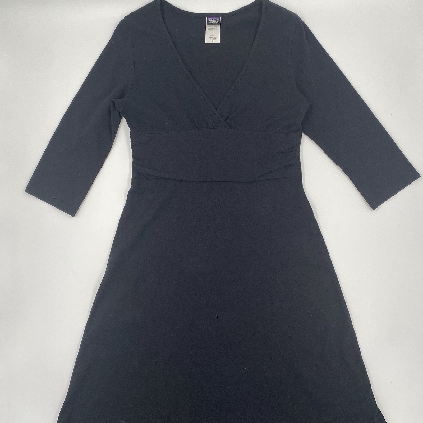 Patagonia Organic Cotton Black Dress V Neck 3/4 Sleeve Size M Outdoor Nature