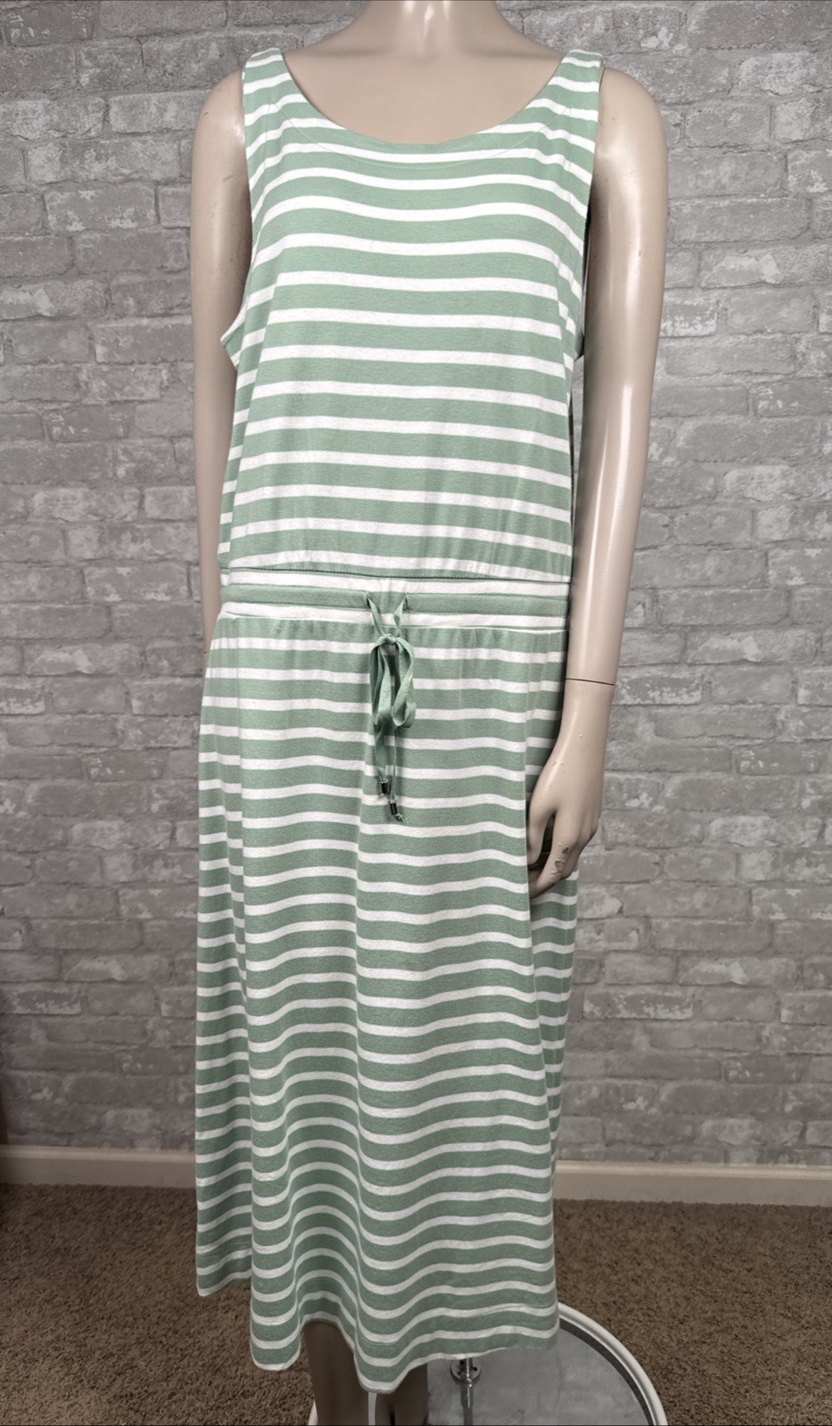 Haven Well Within Large Green Striped Sleeveless Tank Dress 100% Cotton
