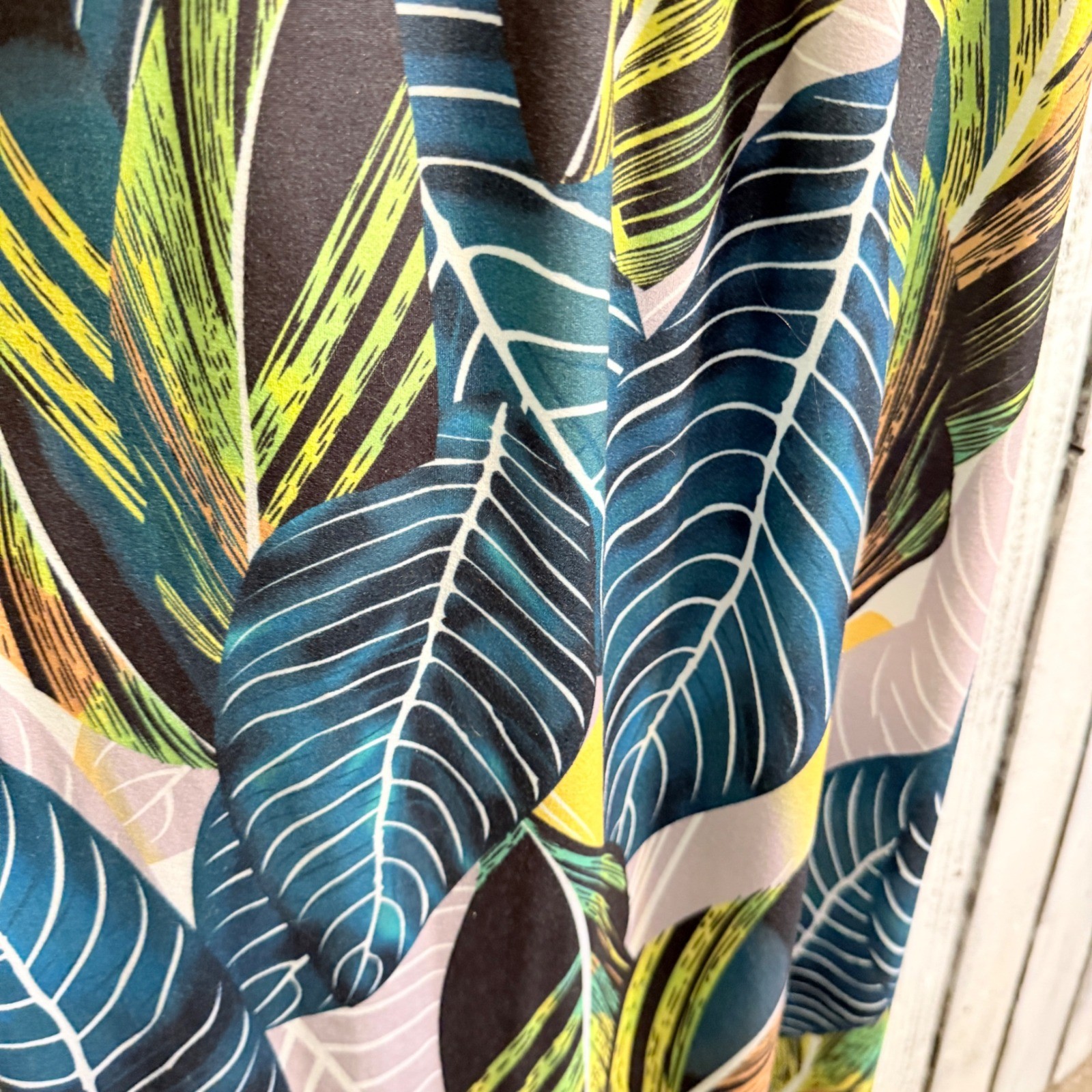 Hount Tropical Palm Leaf Maxi Dress L Sleeveless Pockets Beach Vacation Resort